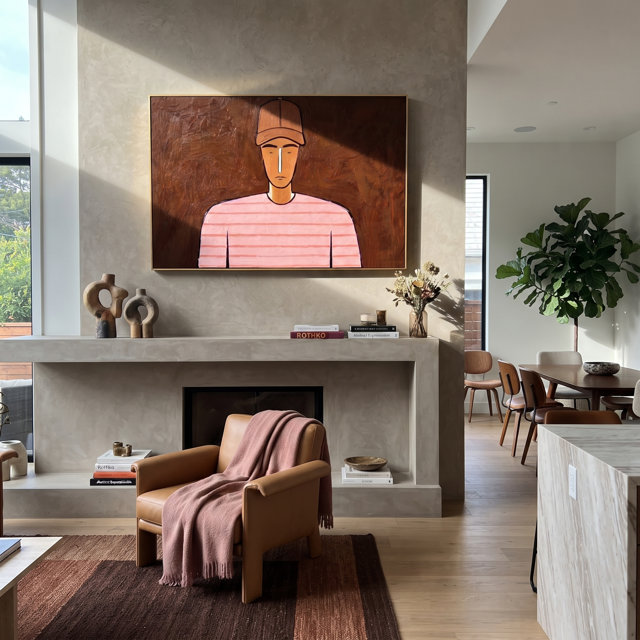 Pink Lines Face Umber displayed as a modern room focal point