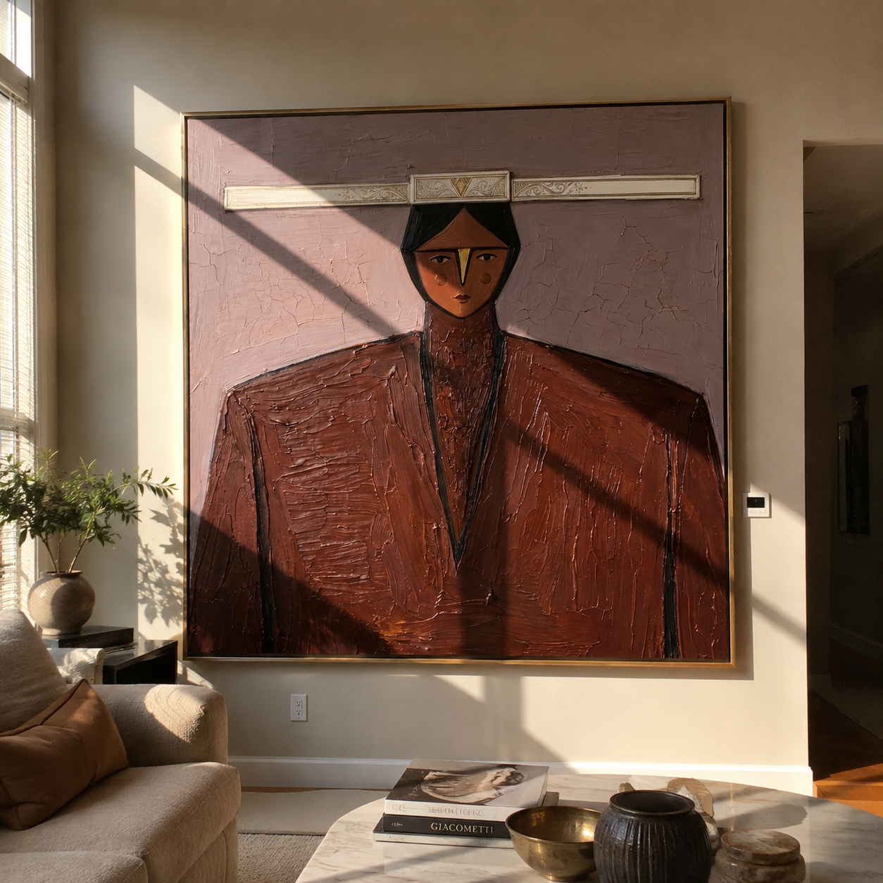 Silver Horizon Guards Brown displayed in a warm contemporary interior