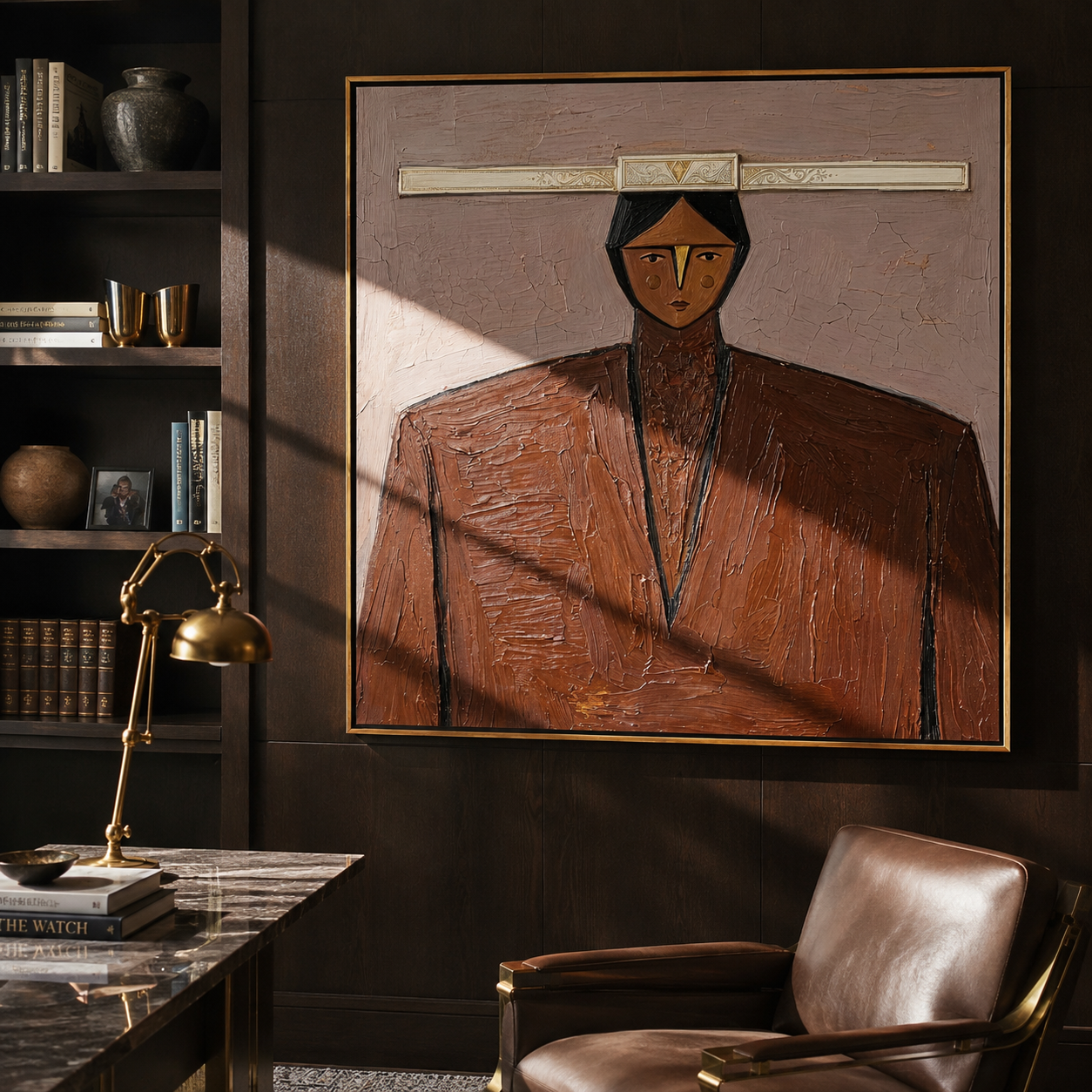 Silver Horizon Guards Brown presented above a contemporary console