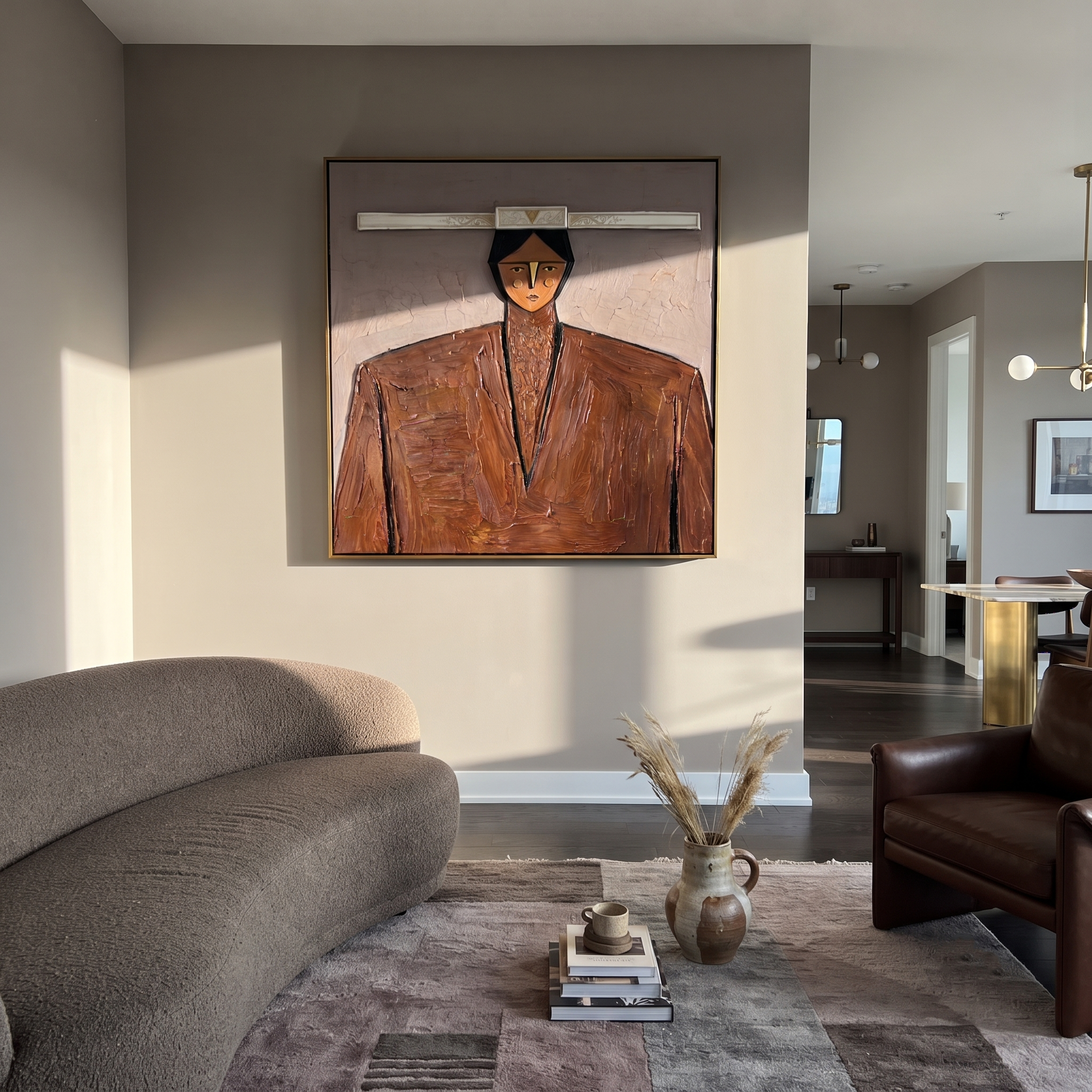 Silver Horizon Guards Brown styled in a layered residential interior