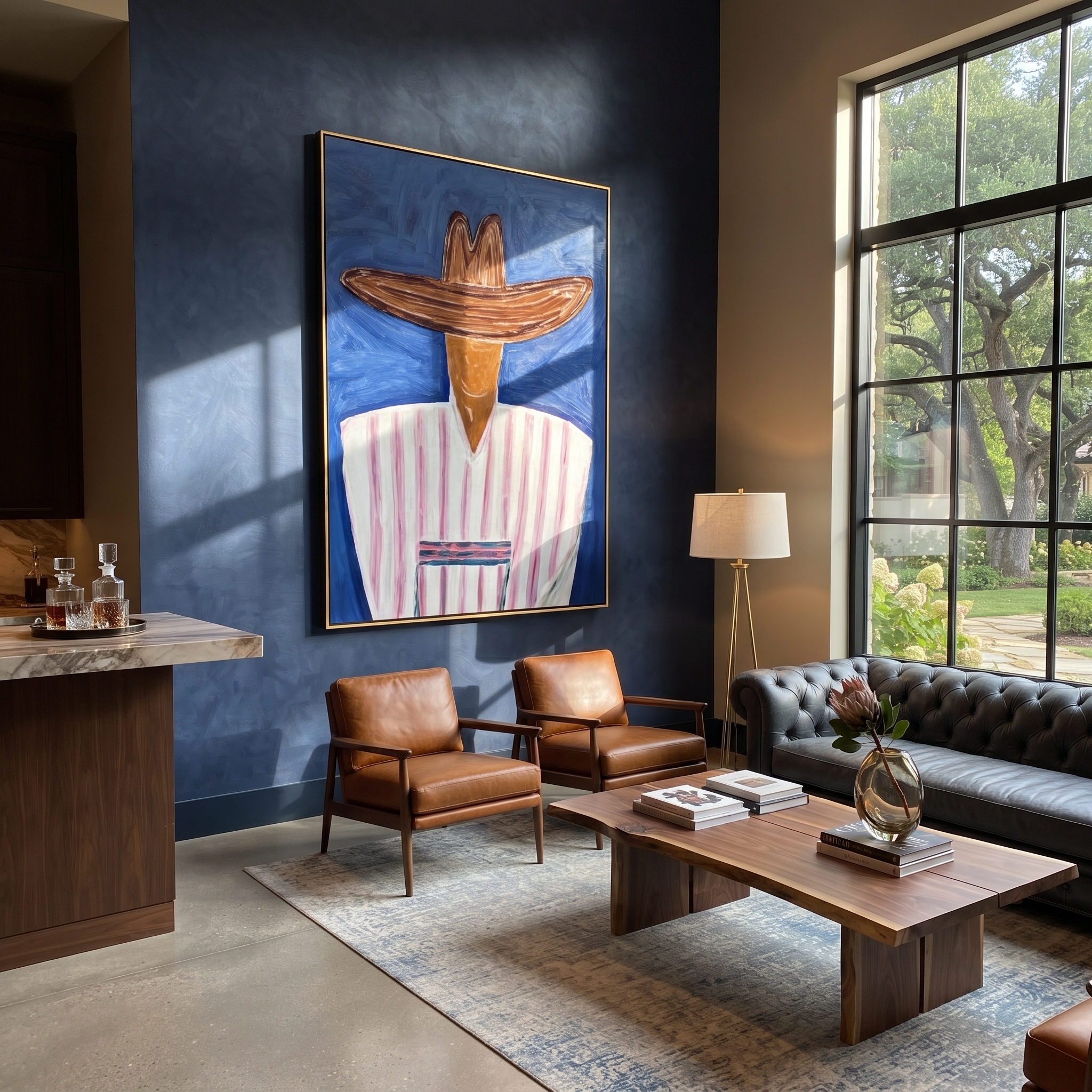 Cobalt Crowns Pink Lines displayed in a warm contemporary interior