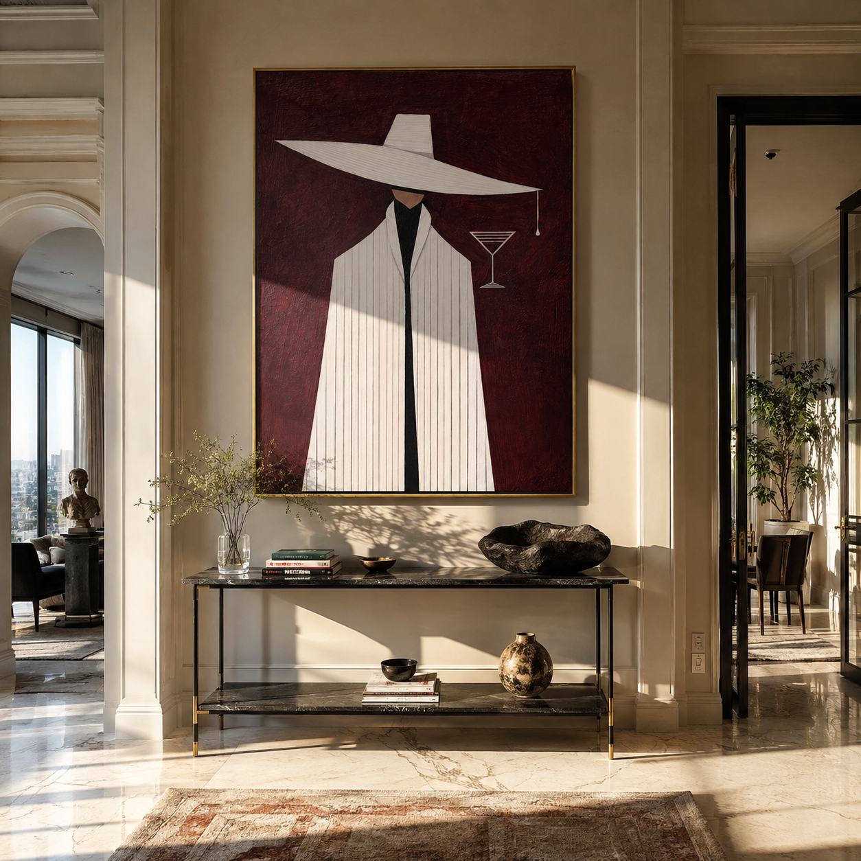 White Suit Guards Cocktail styled with neutral modern furnishings