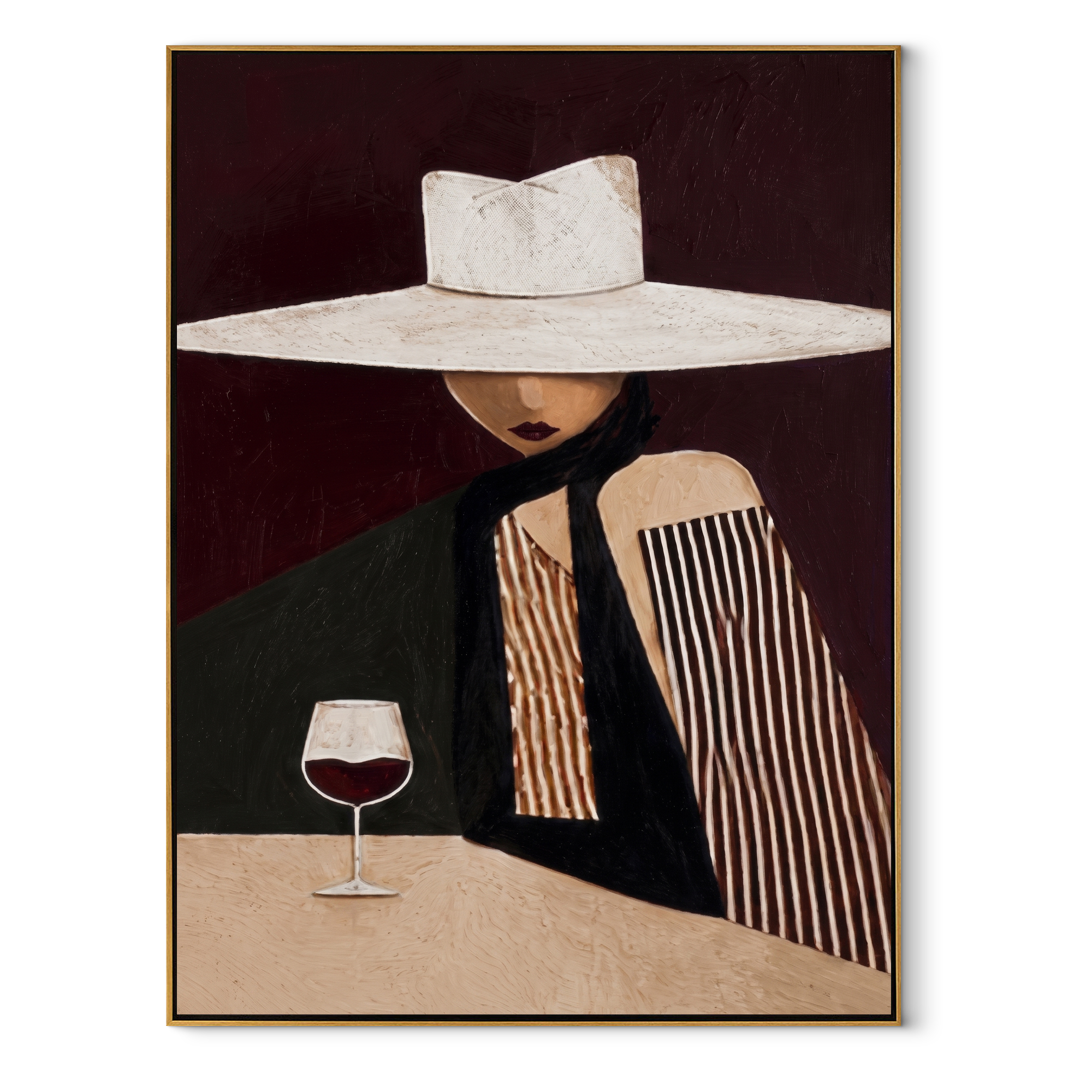 White Brim Keeps Wine abstract figurative textured painting, vertical canvas artwork