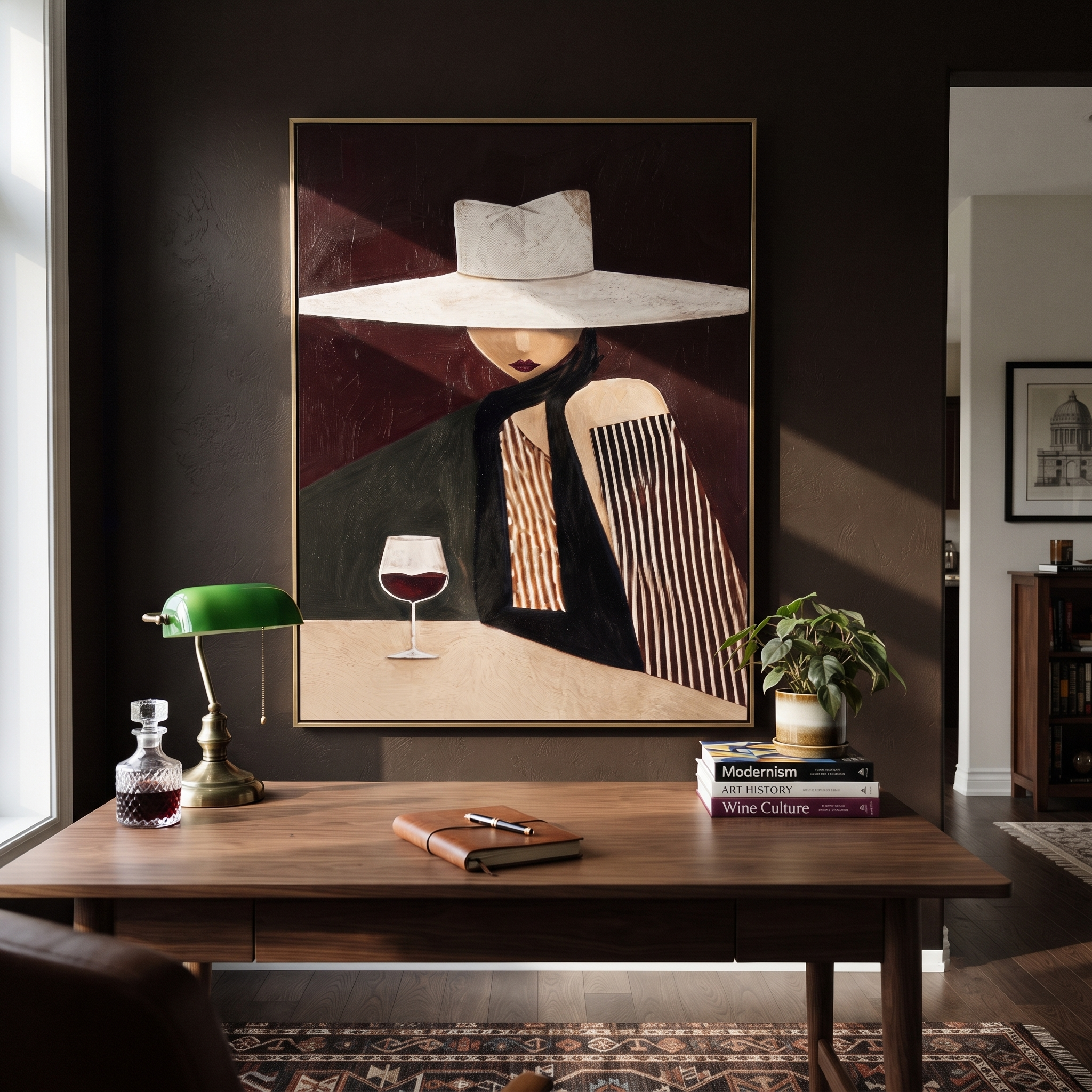 White Brim Keeps Wine styled in a layered residential interior