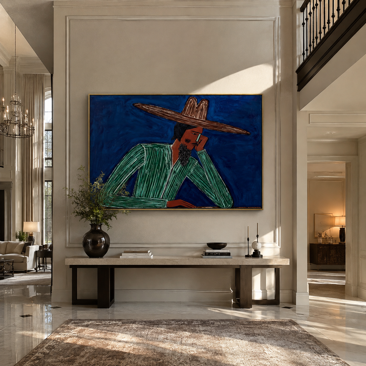 Cobalt Thought Rests Green displayed in a warm contemporary interior