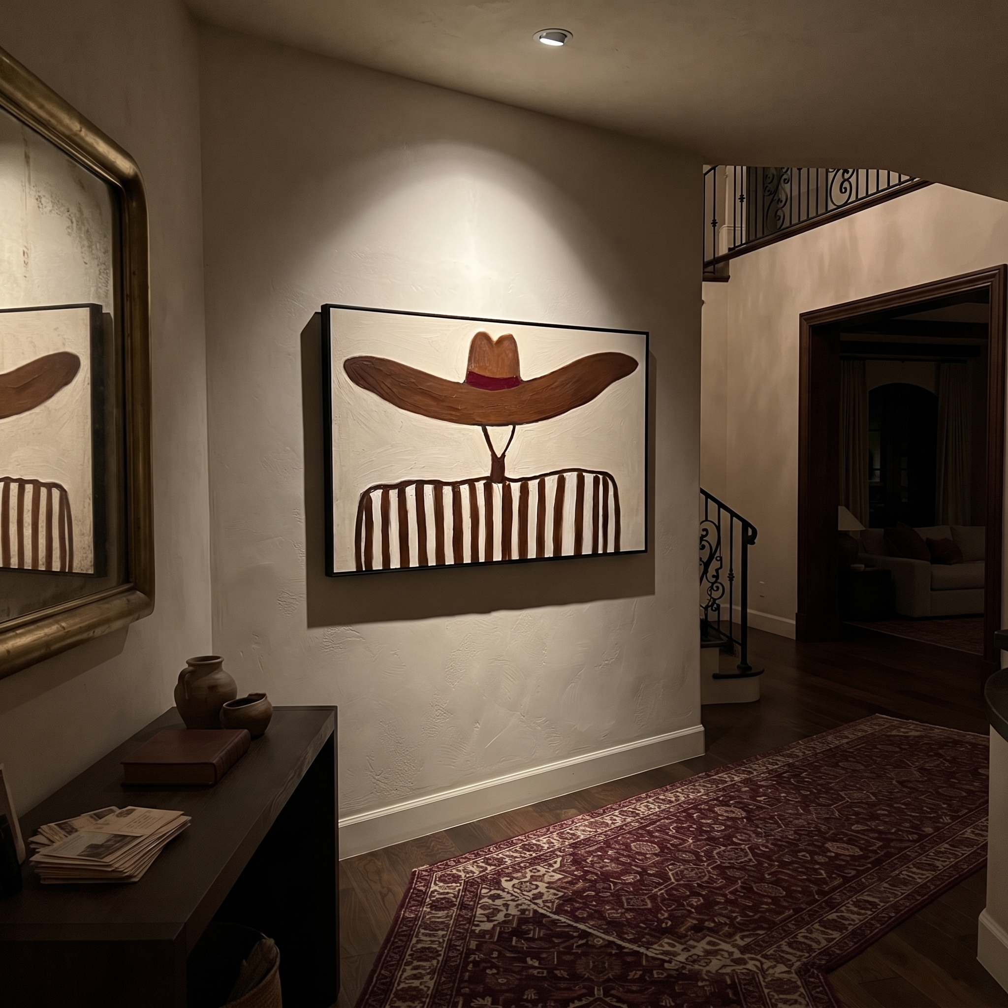 Brown Waves Hide Face styled in a layered residential interior