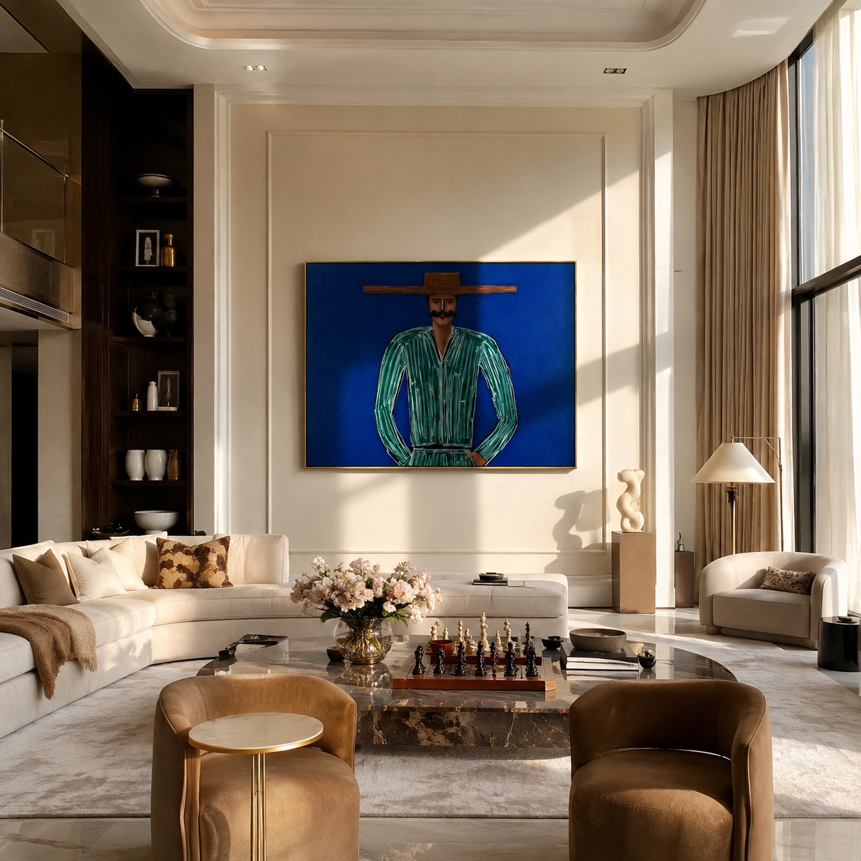 Green Lines Hold Cobalt displayed as a modern room focal point