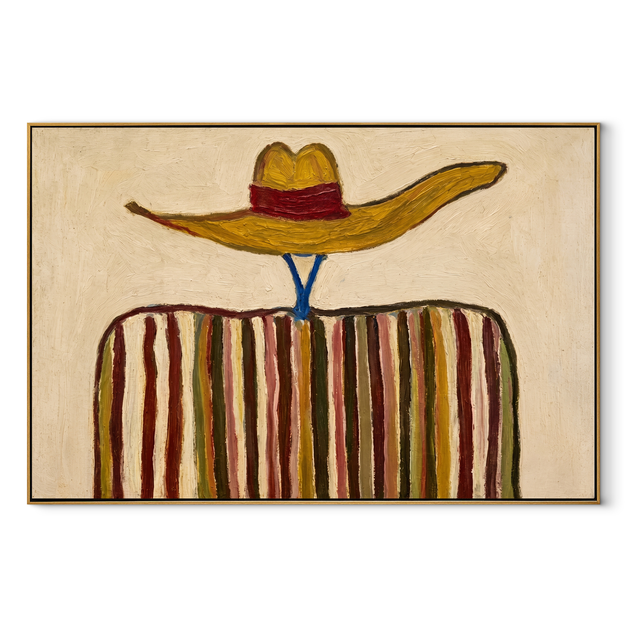 Golden Brim Floats Ivory abstract figurative textured painting, horizontal canvas artwork