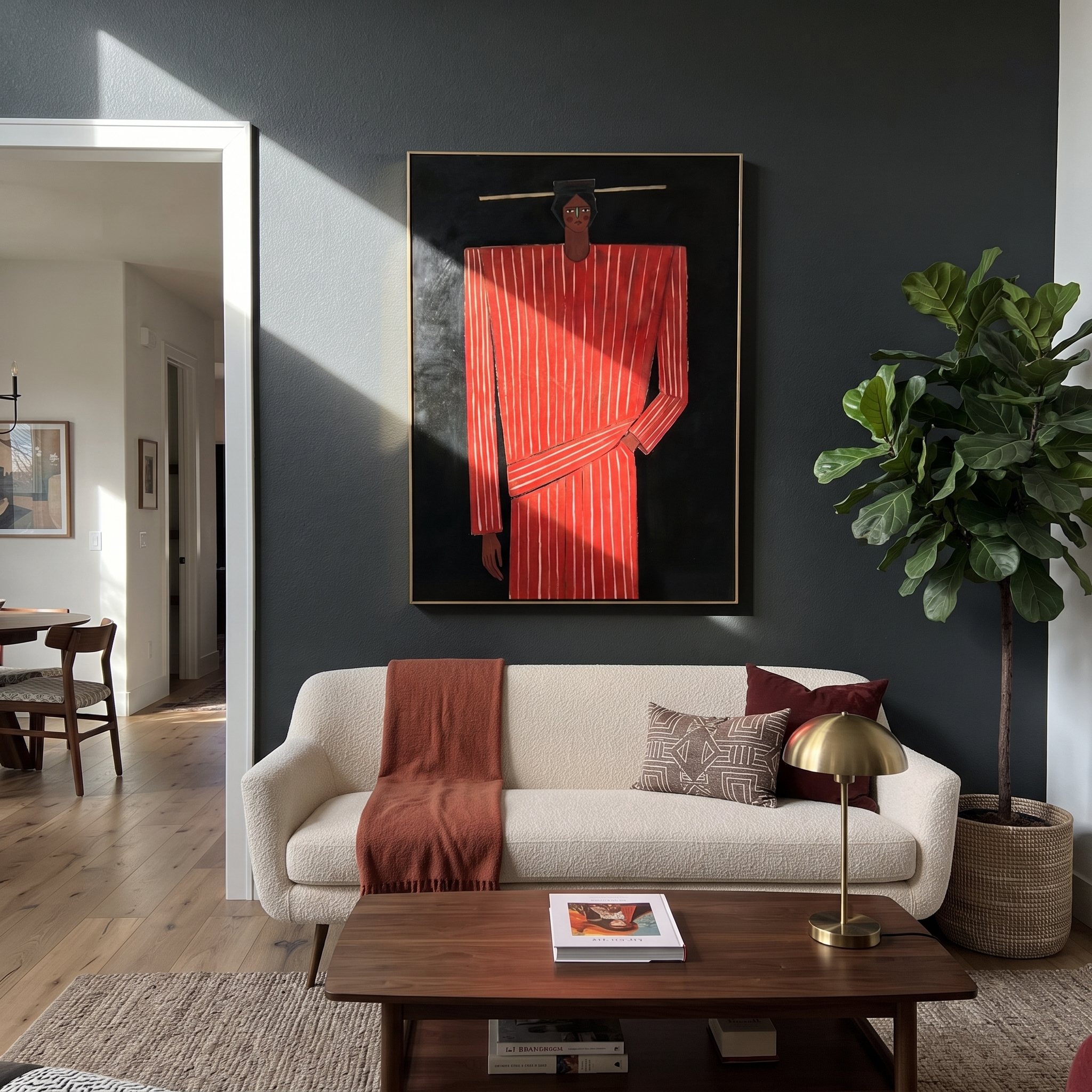 Scarlet Column Holds Still displayed as a modern room focal point