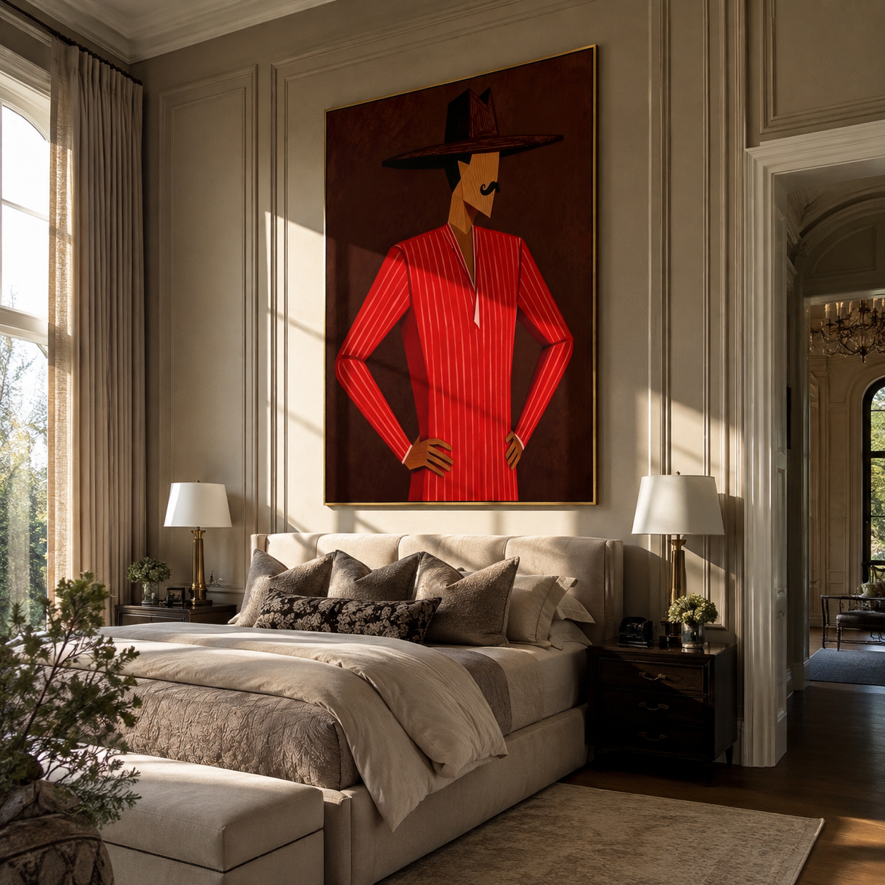 Scarlet Angles Take Stance styled in a layered residential interior