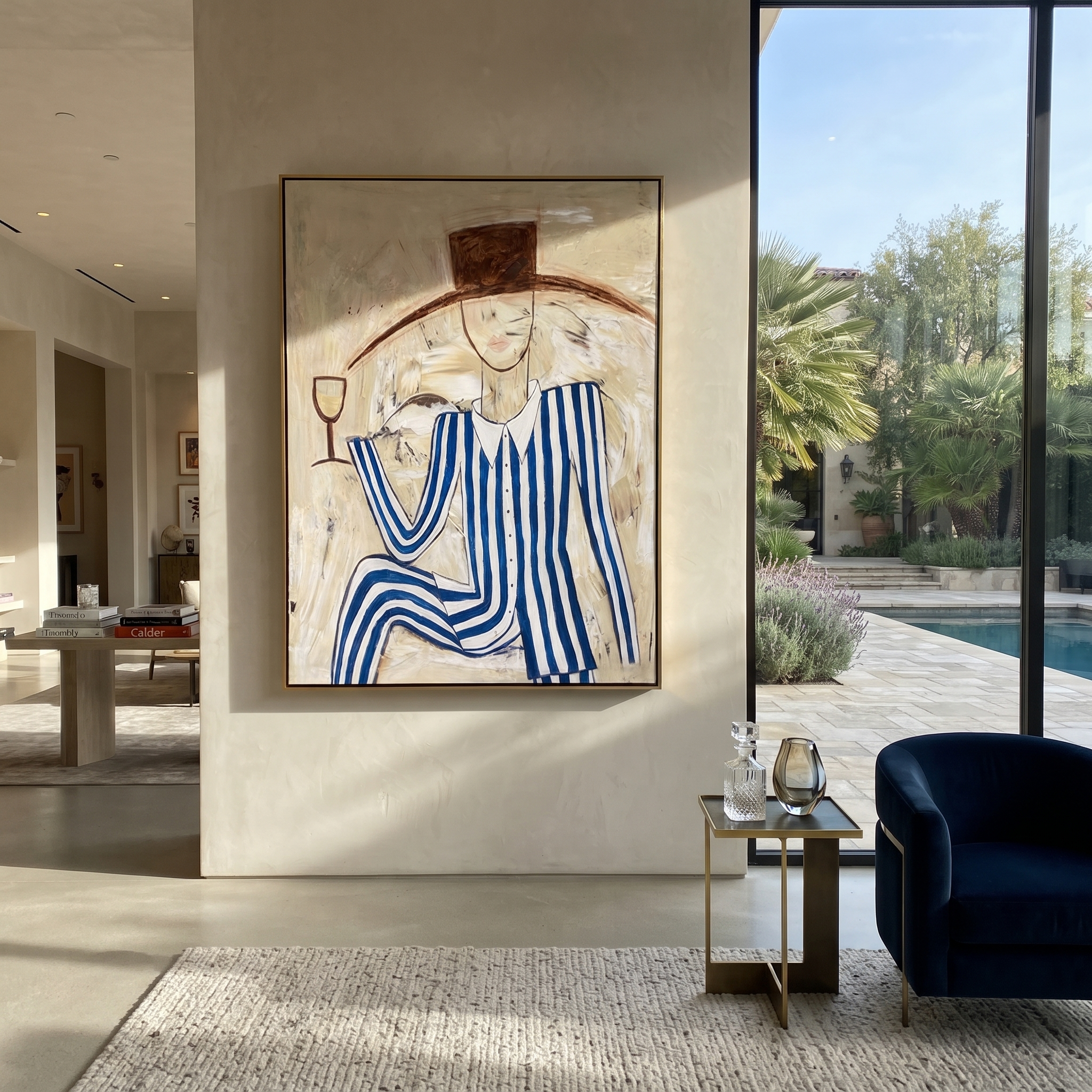 Blue Stripes Raise Glass displayed as a modern room focal point