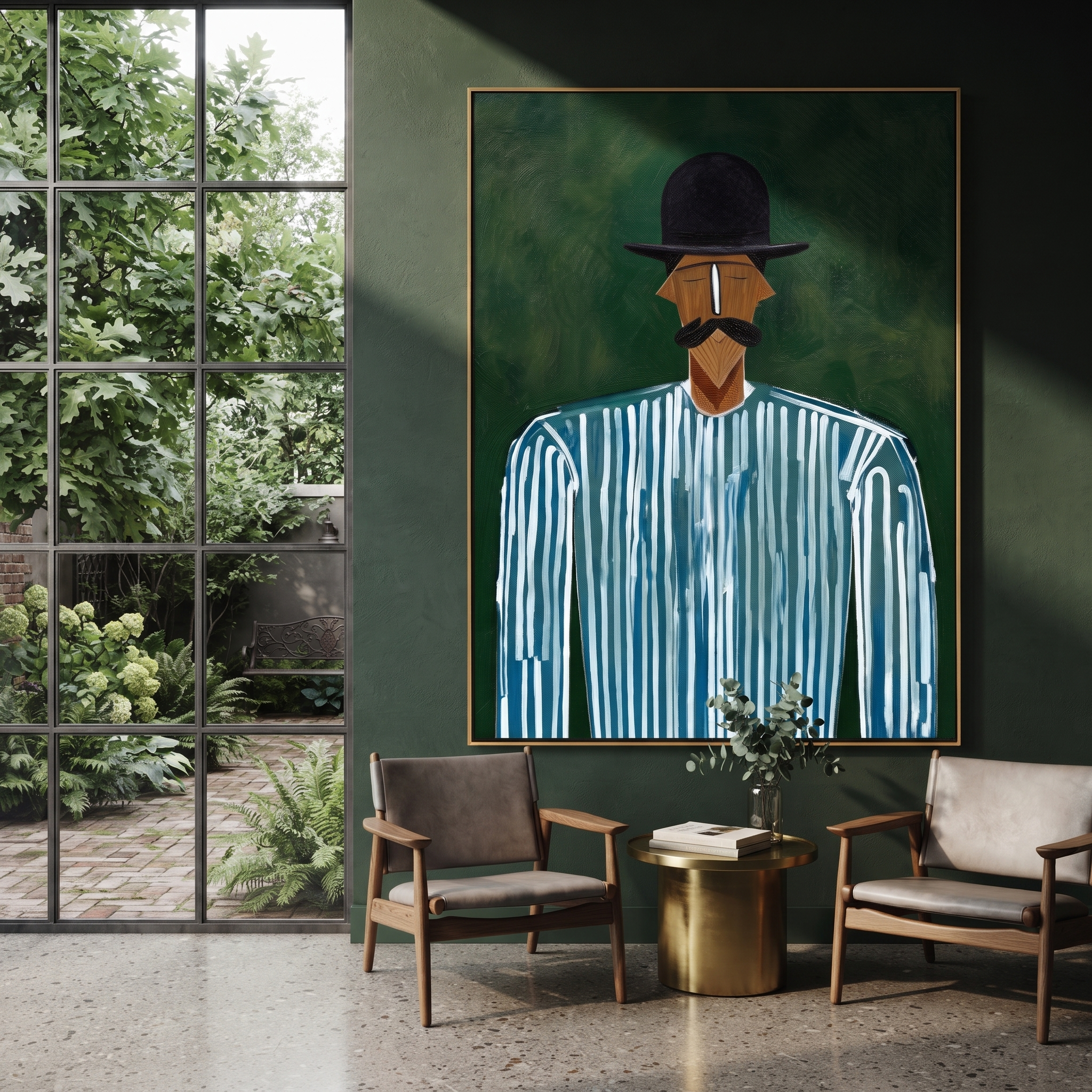 Blue Lines Meet Forest displayed as a modern room focal point