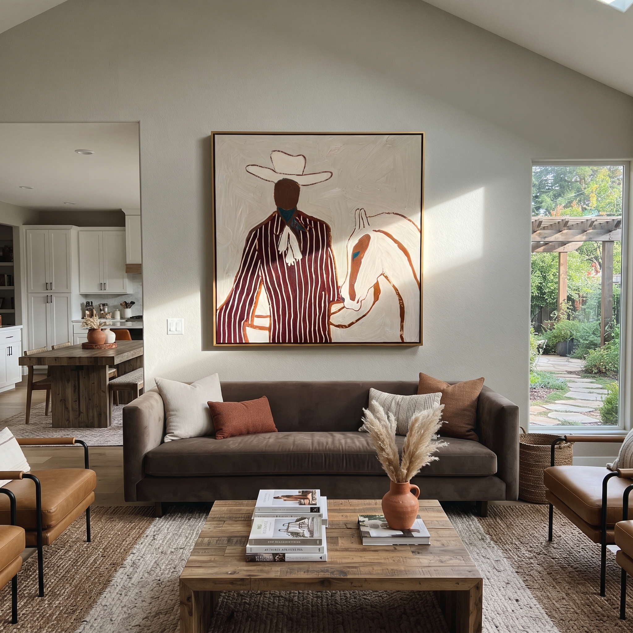 Burgundy Rider Shares Calm displayed in a warm contemporary interior