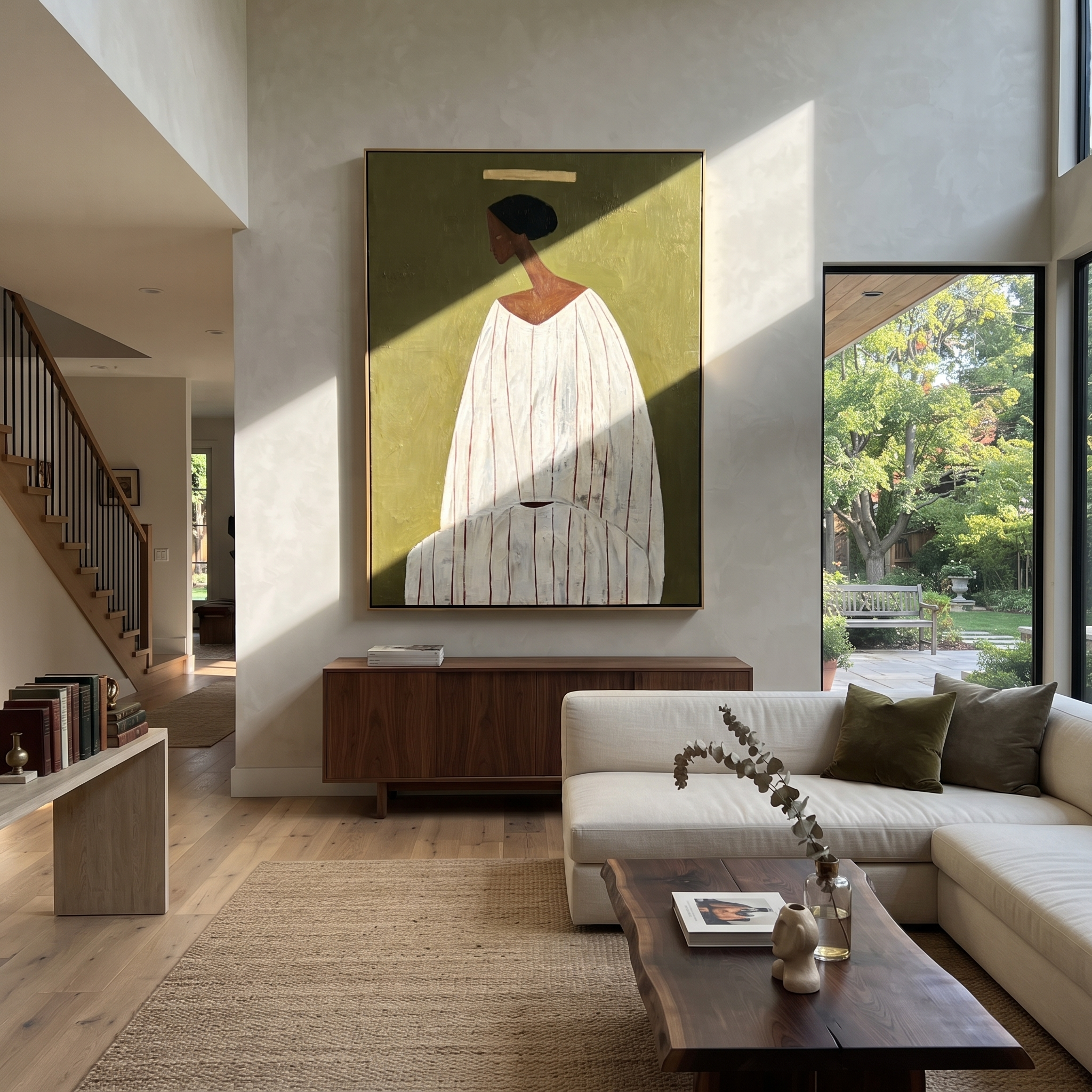 Ivory Robe Holds Olive displayed in a warm contemporary interior