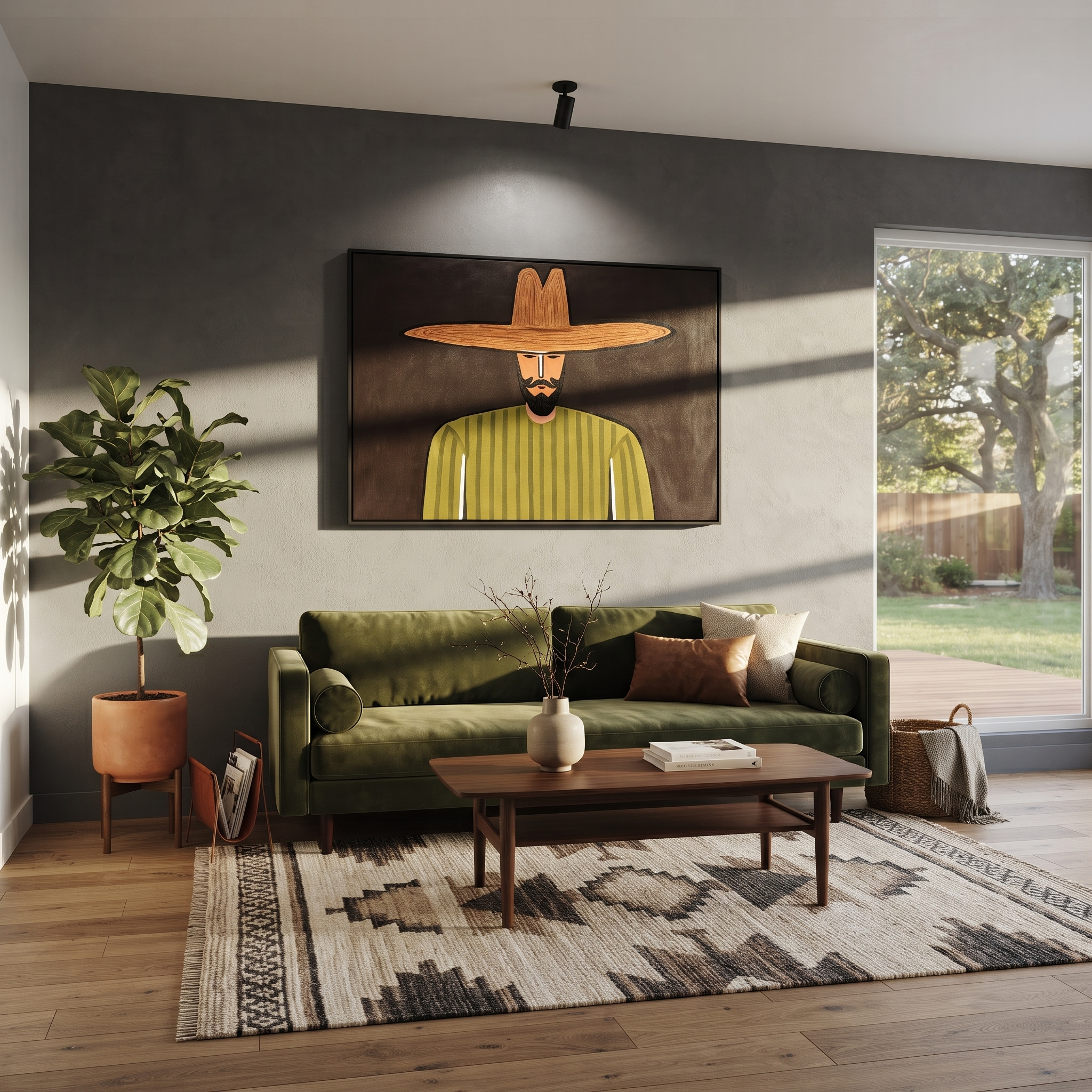 Olive Lines Face Midnight displayed as a modern room focal point
