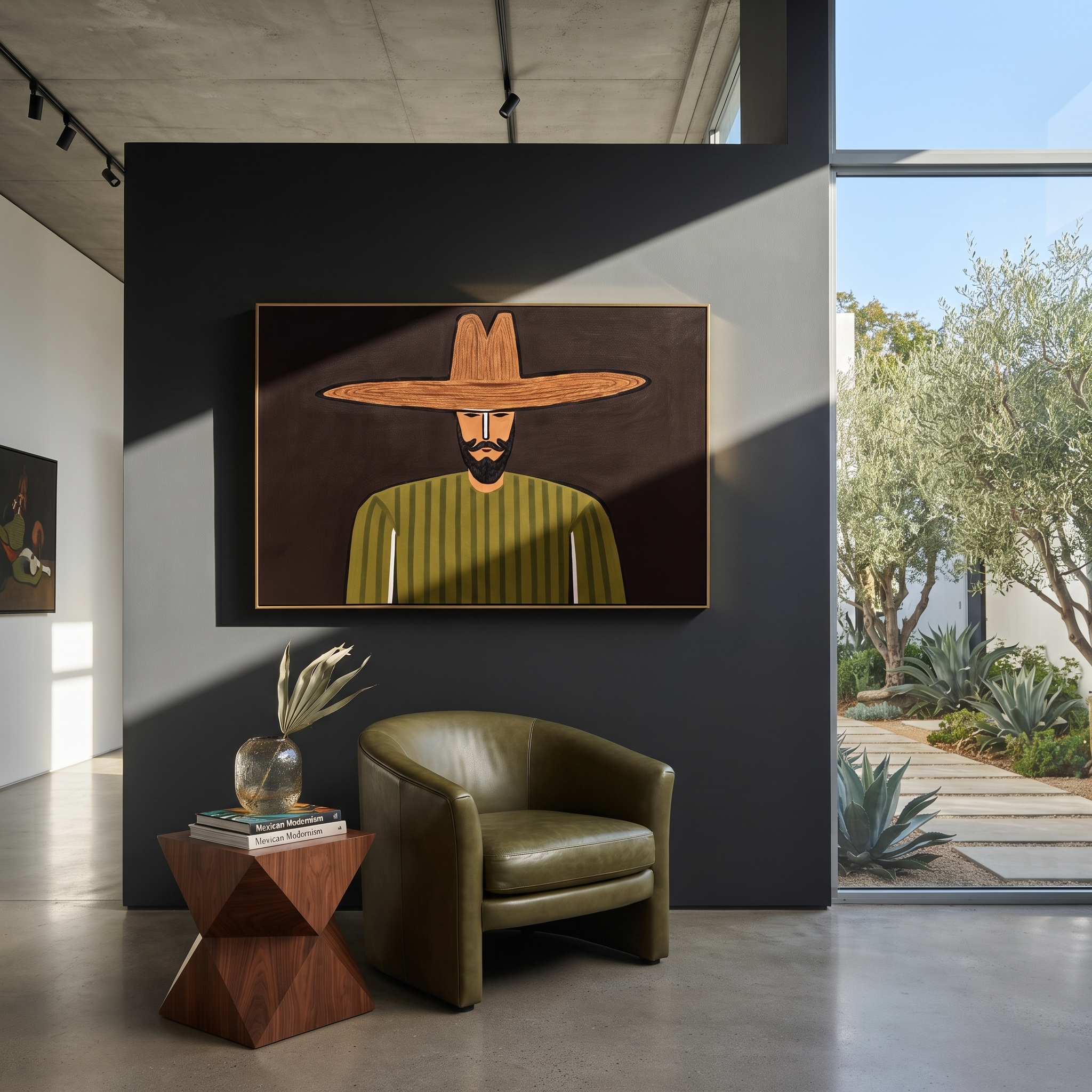 Olive Lines Face Midnight styled in a layered residential interior