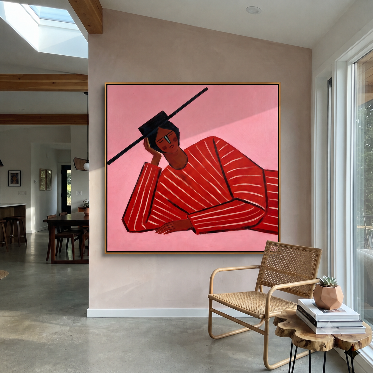 Scarlet Thought Leans Rose displayed as a modern room focal point