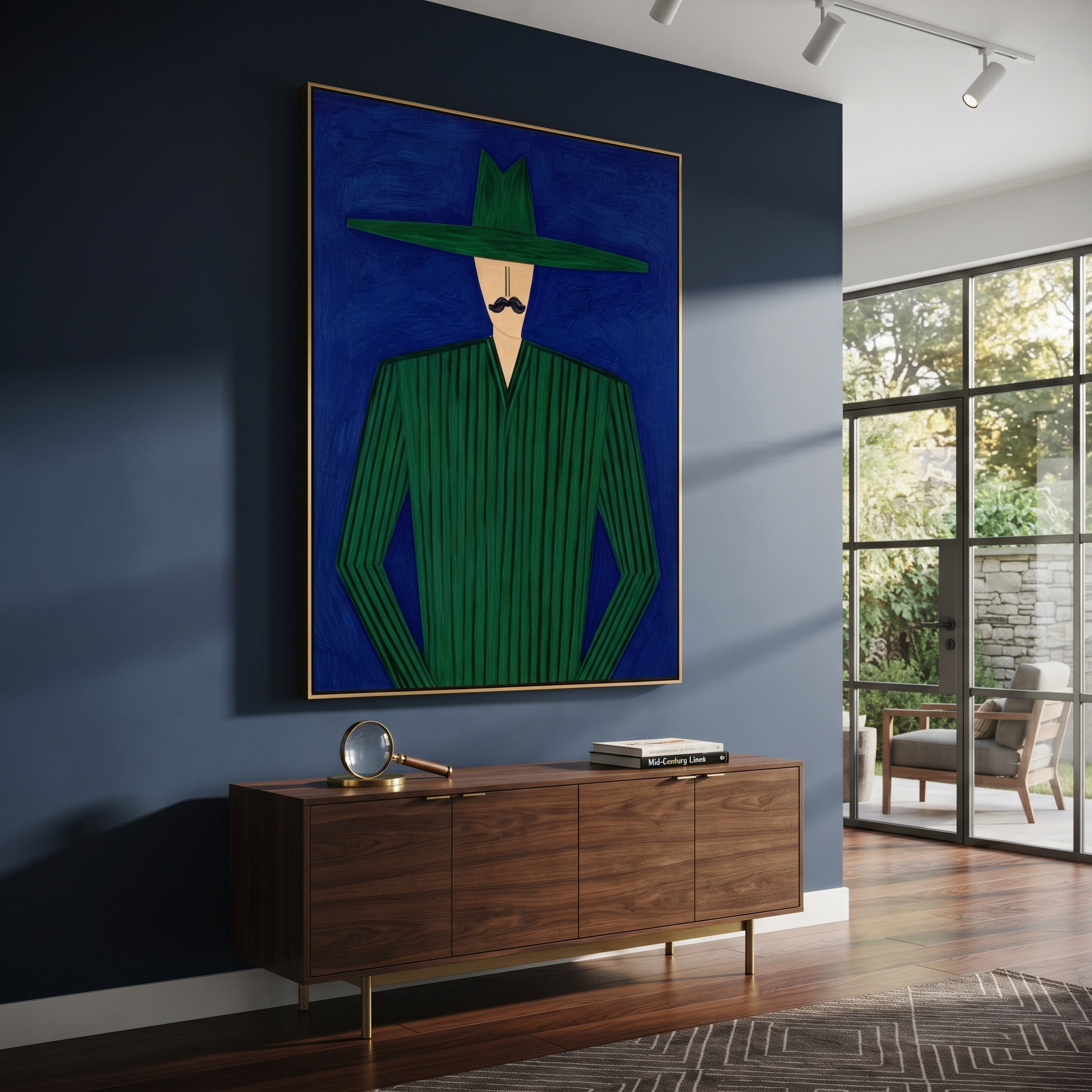 Emerald Lines Stand Cobalt styled in a layered residential interior