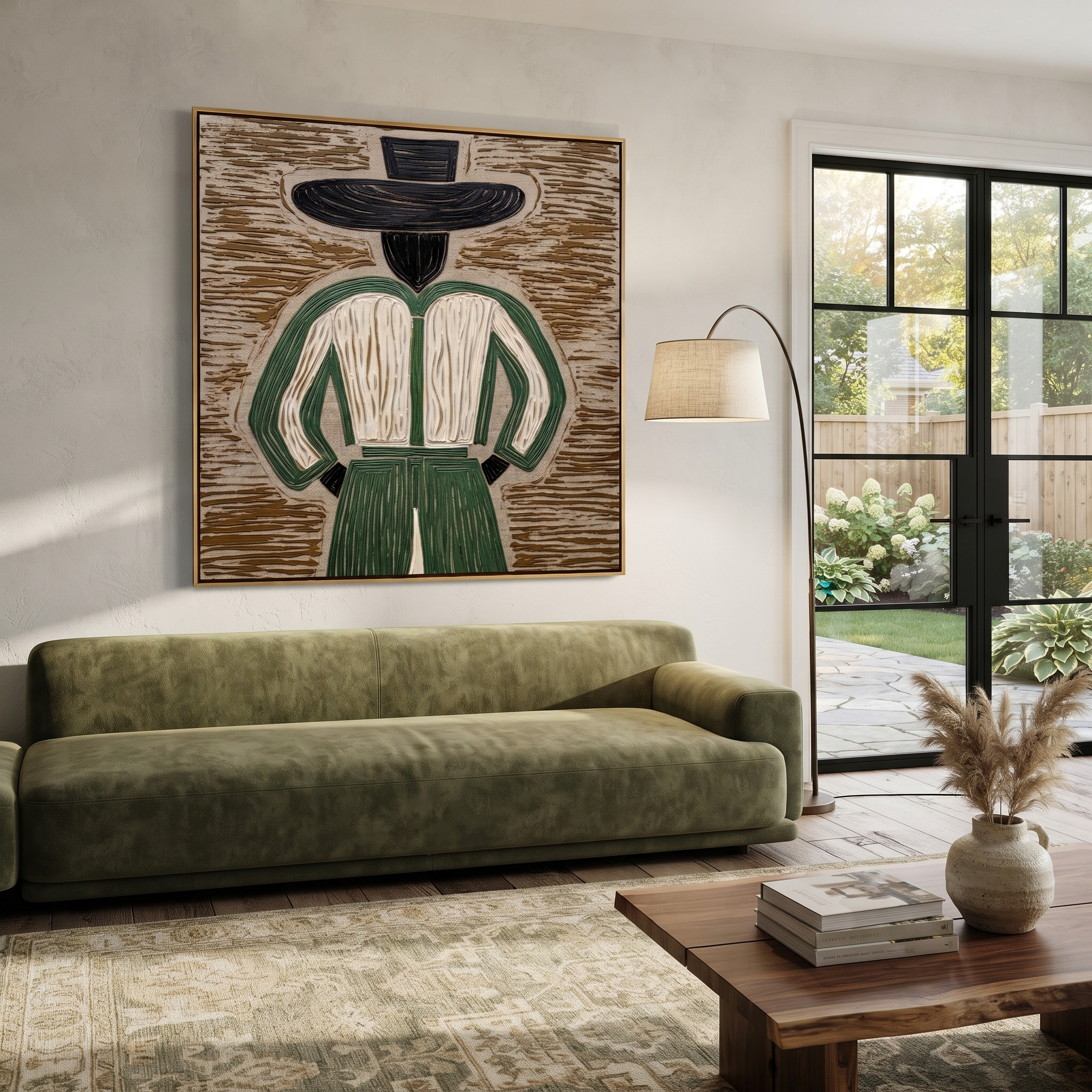 Green Back Turns Away presented above a contemporary console