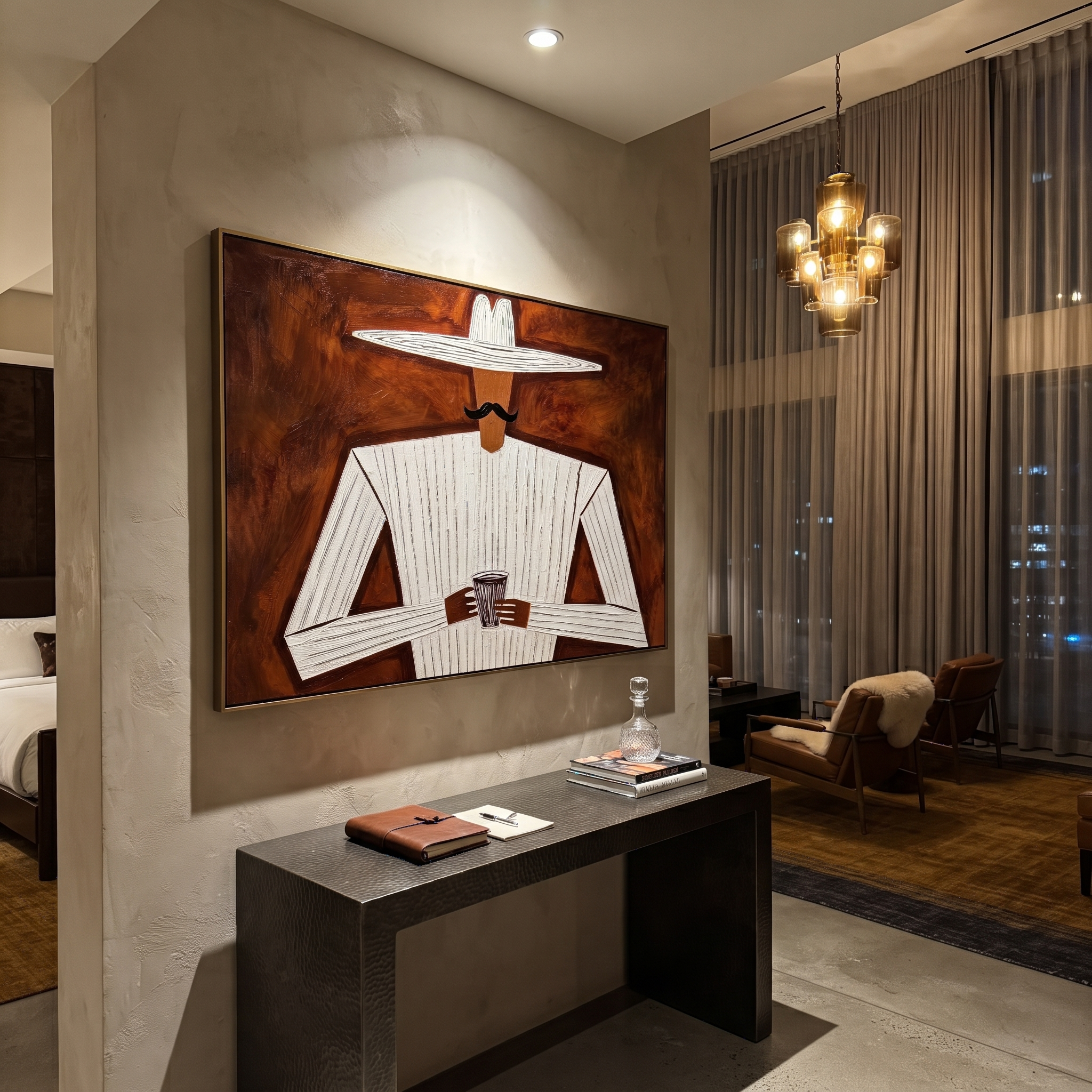 White Lines Hold Cup displayed in a warm contemporary interior