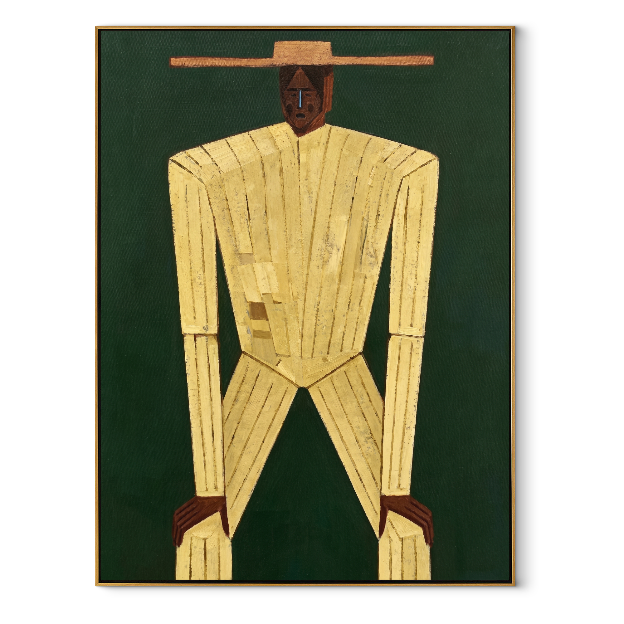 Golden Lines Bend Forward abstract figurative textured painting, vertical canvas artwork