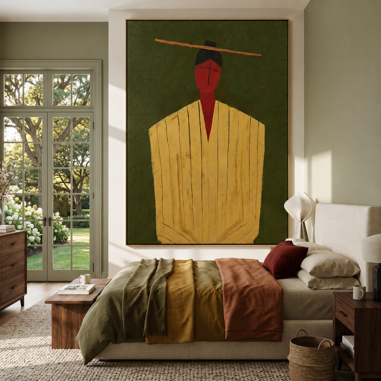 Golden Robe Holds Moss styled with neutral modern furnishings