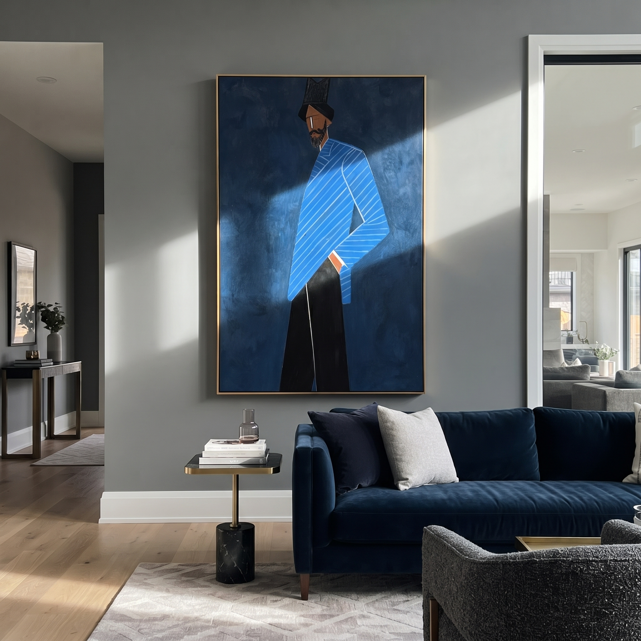 Blue Angles Cross Midnight styled in a layered residential interior