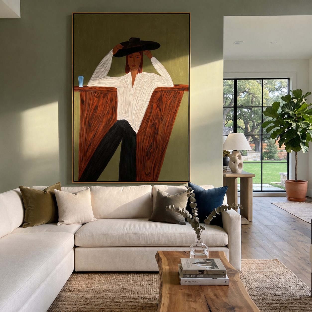 White Blouse Waits Olive displayed in a warm contemporary interior