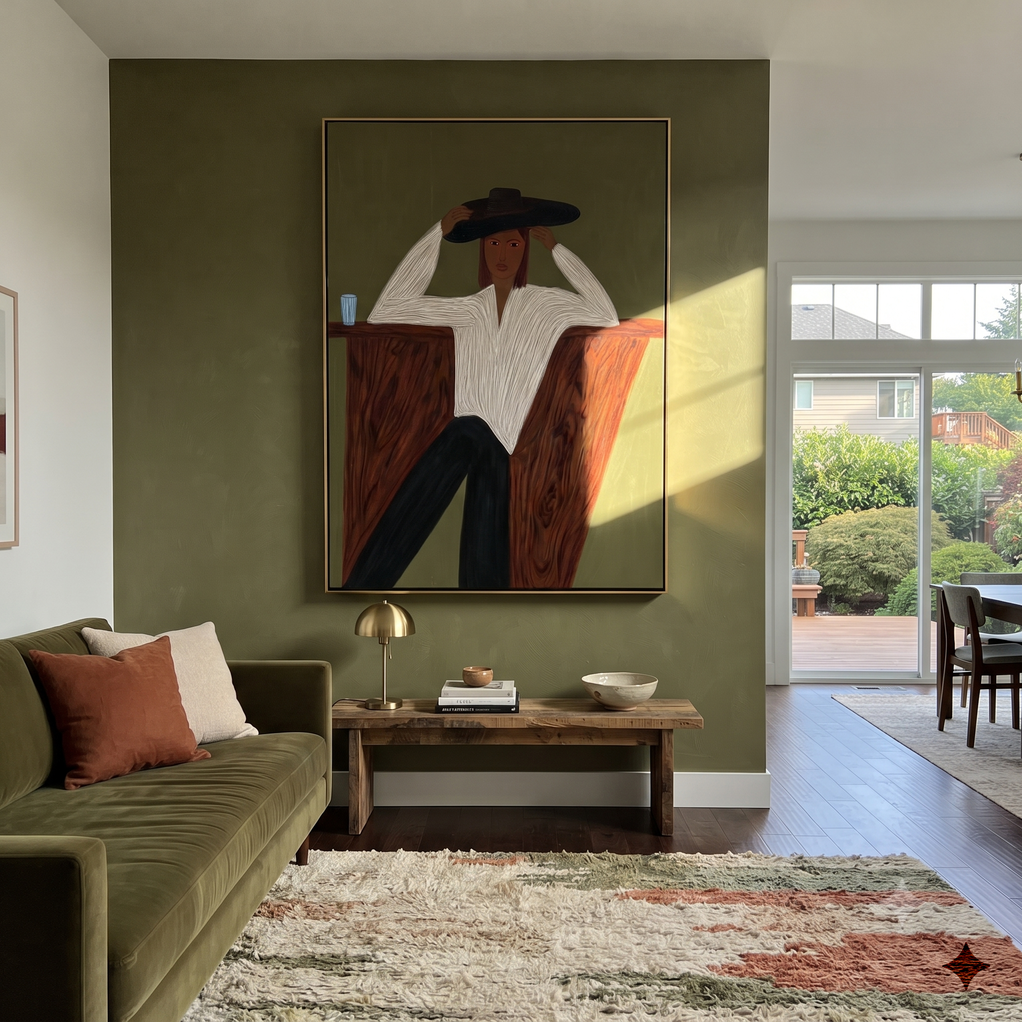 White Blouse Waits Olive displayed as a modern room focal point