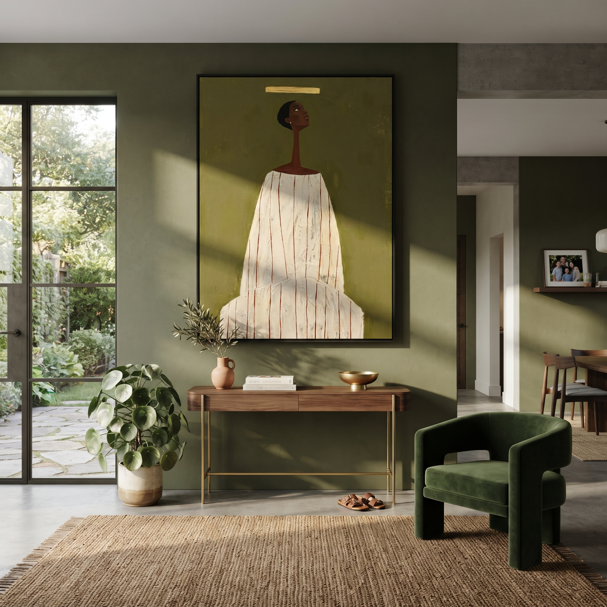 Ivory Column Faces Olive displayed in a warm contemporary interior