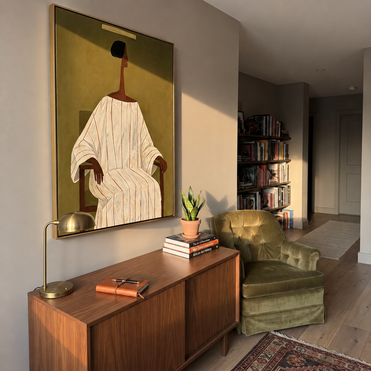 Ivory Lines Take Chair displayed in a warm contemporary interior