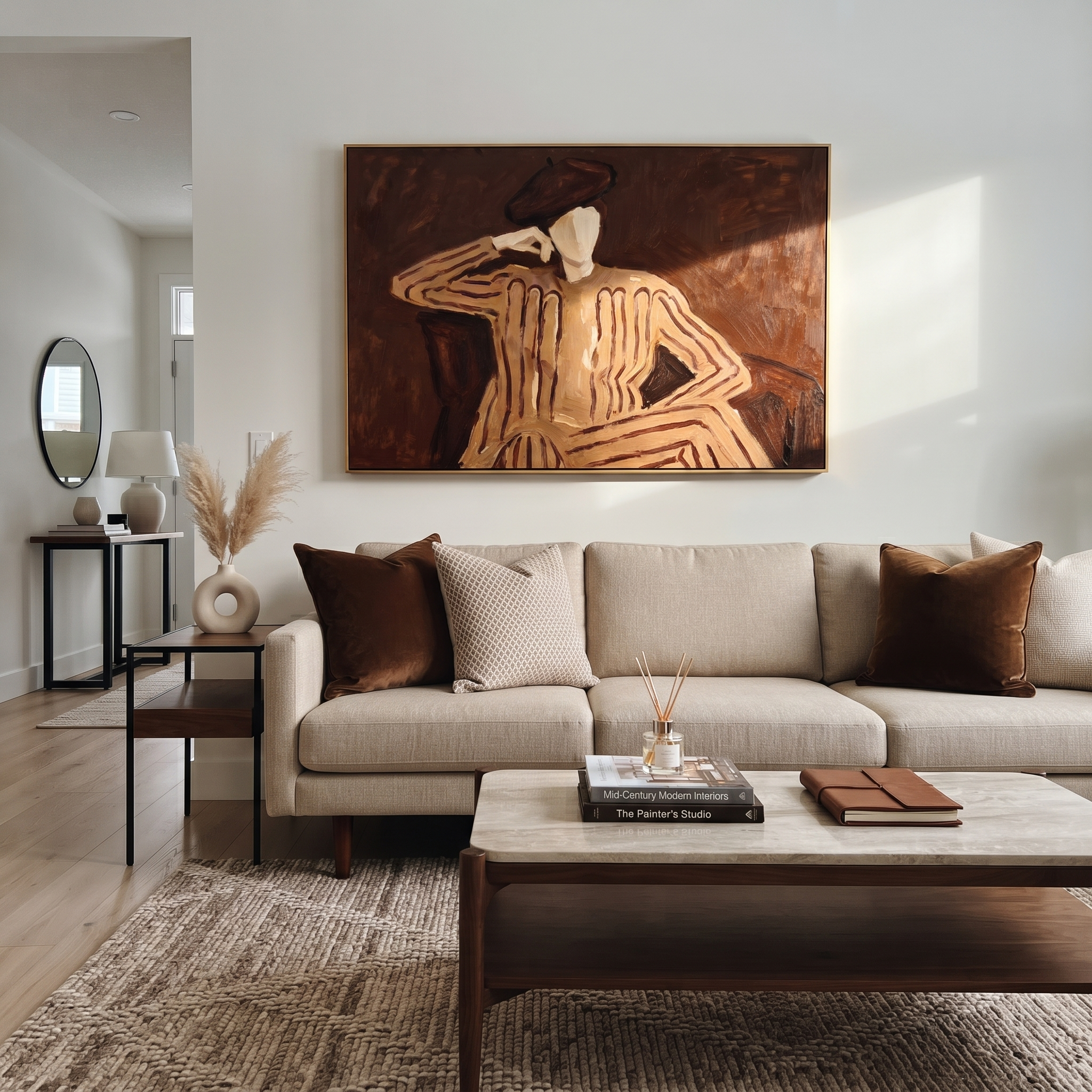 Brown Echo Leans Sideways styled in a layered residential interior