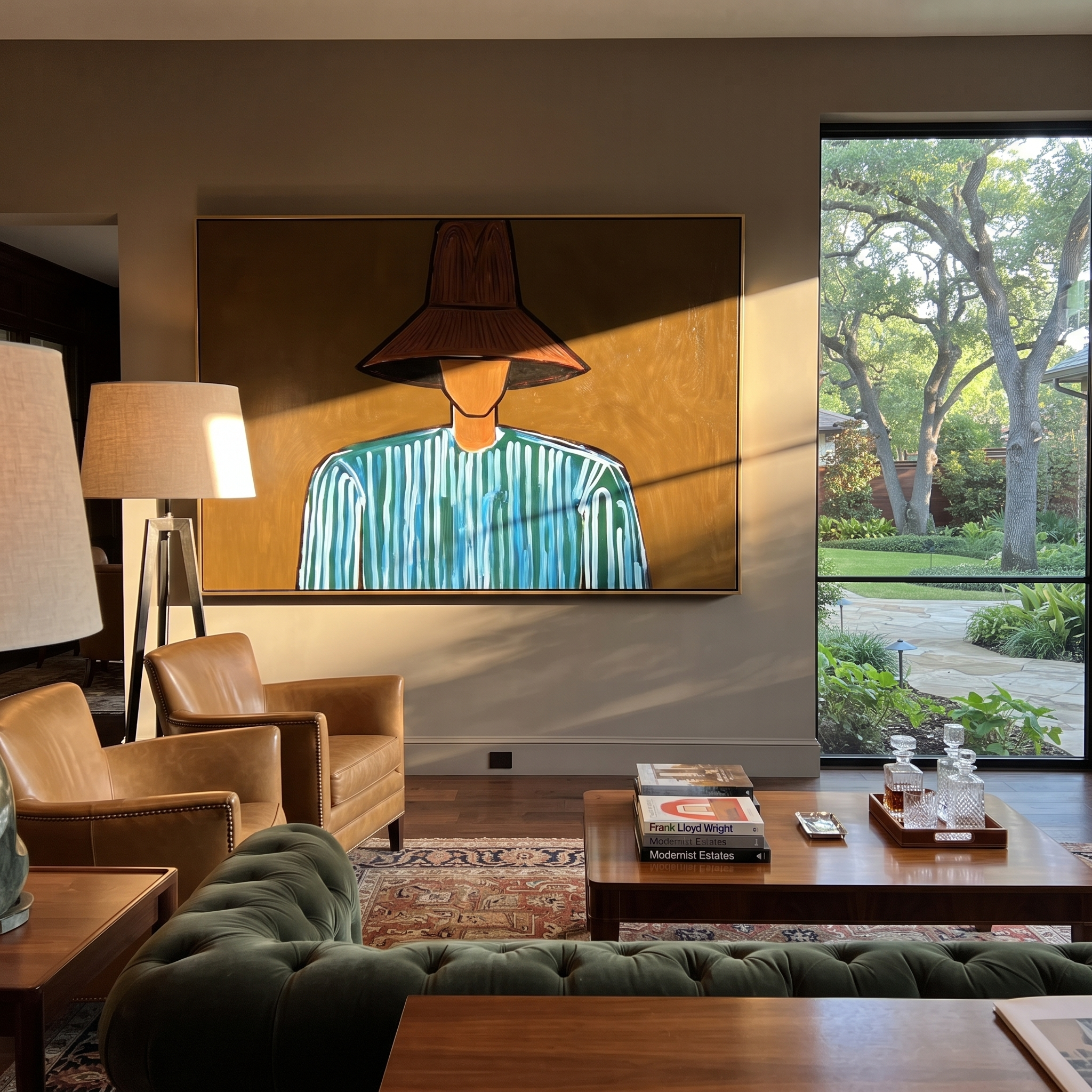 Blue Lines Beneath Brown presented above a contemporary console