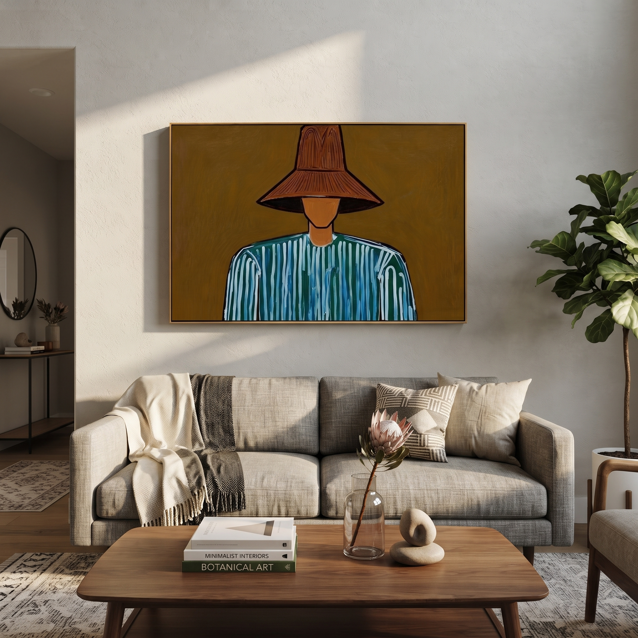Blue Lines Beneath Brown displayed as a modern room focal point