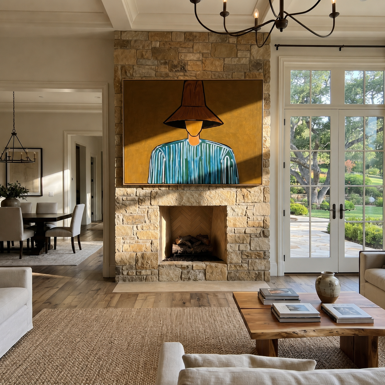 Blue Lines Beneath Brown styled in a layered residential interior