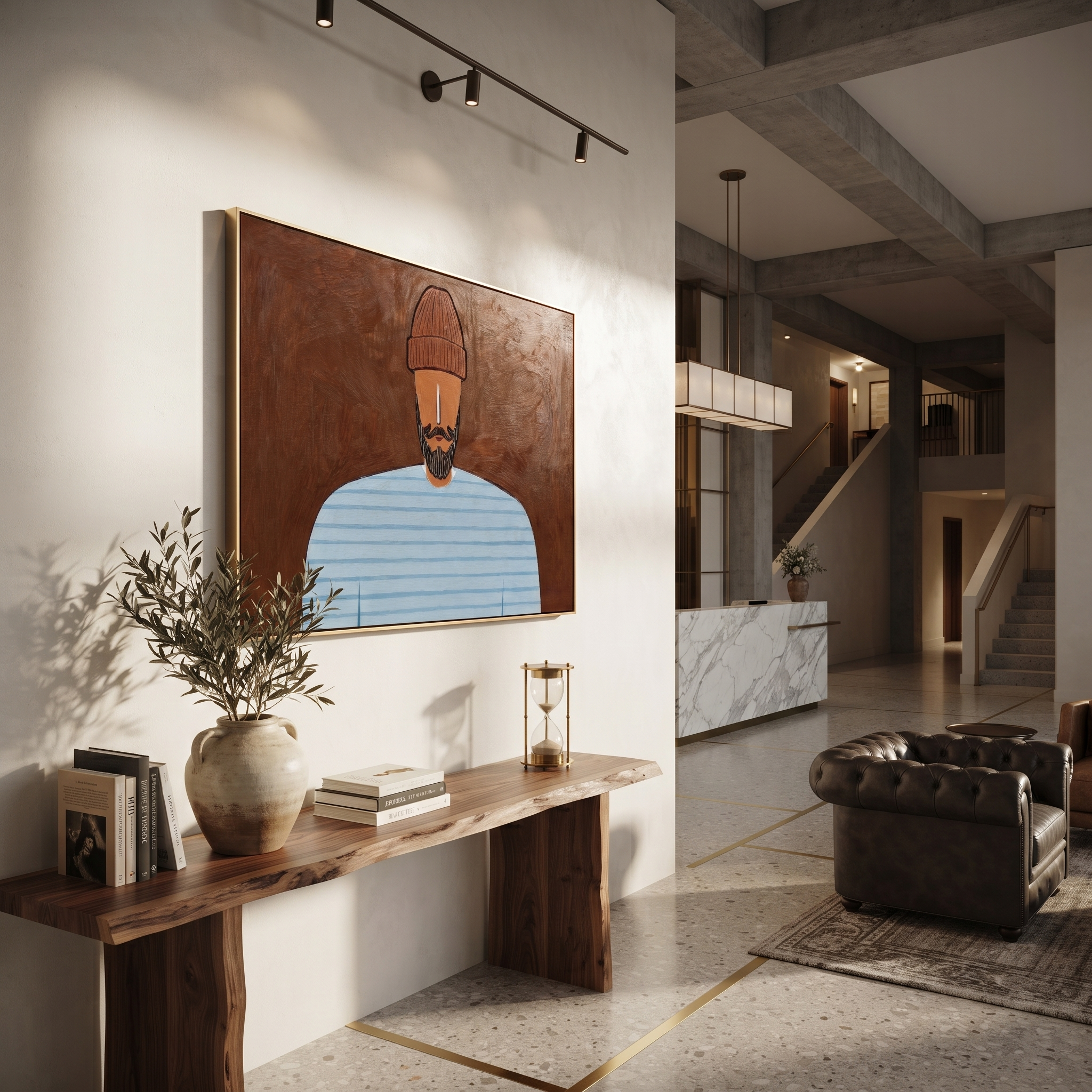 Pale Blue Meets Earth presented above a contemporary console