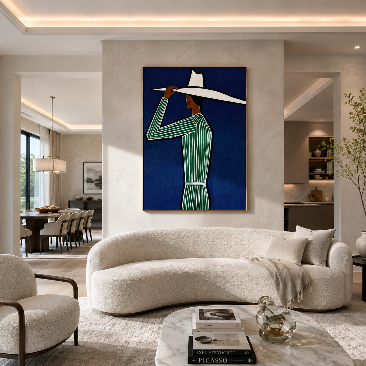 White Brim Cuts Cobalt displayed in a warm contemporary interior