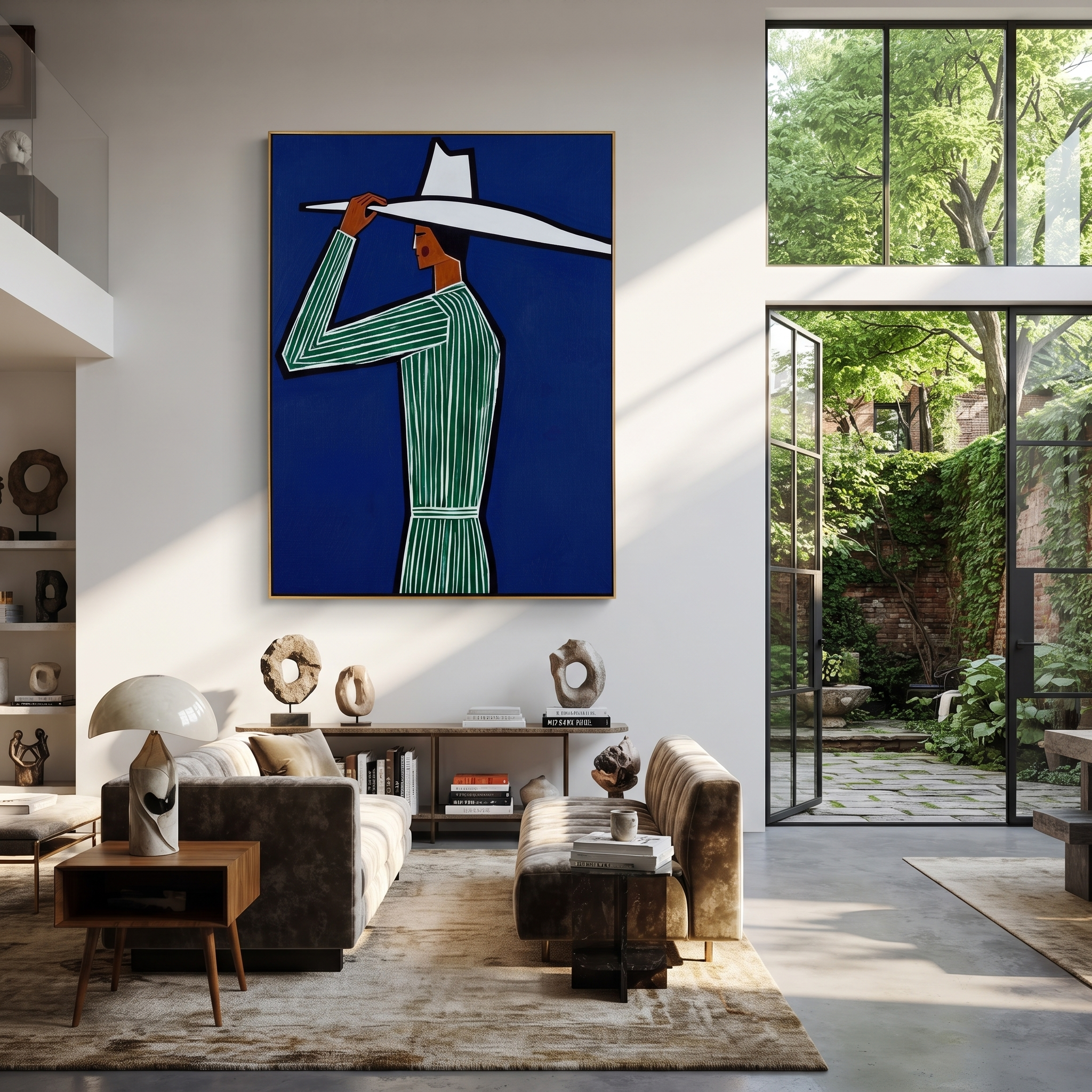 White Brim Cuts Cobalt styled in a layered residential interior
