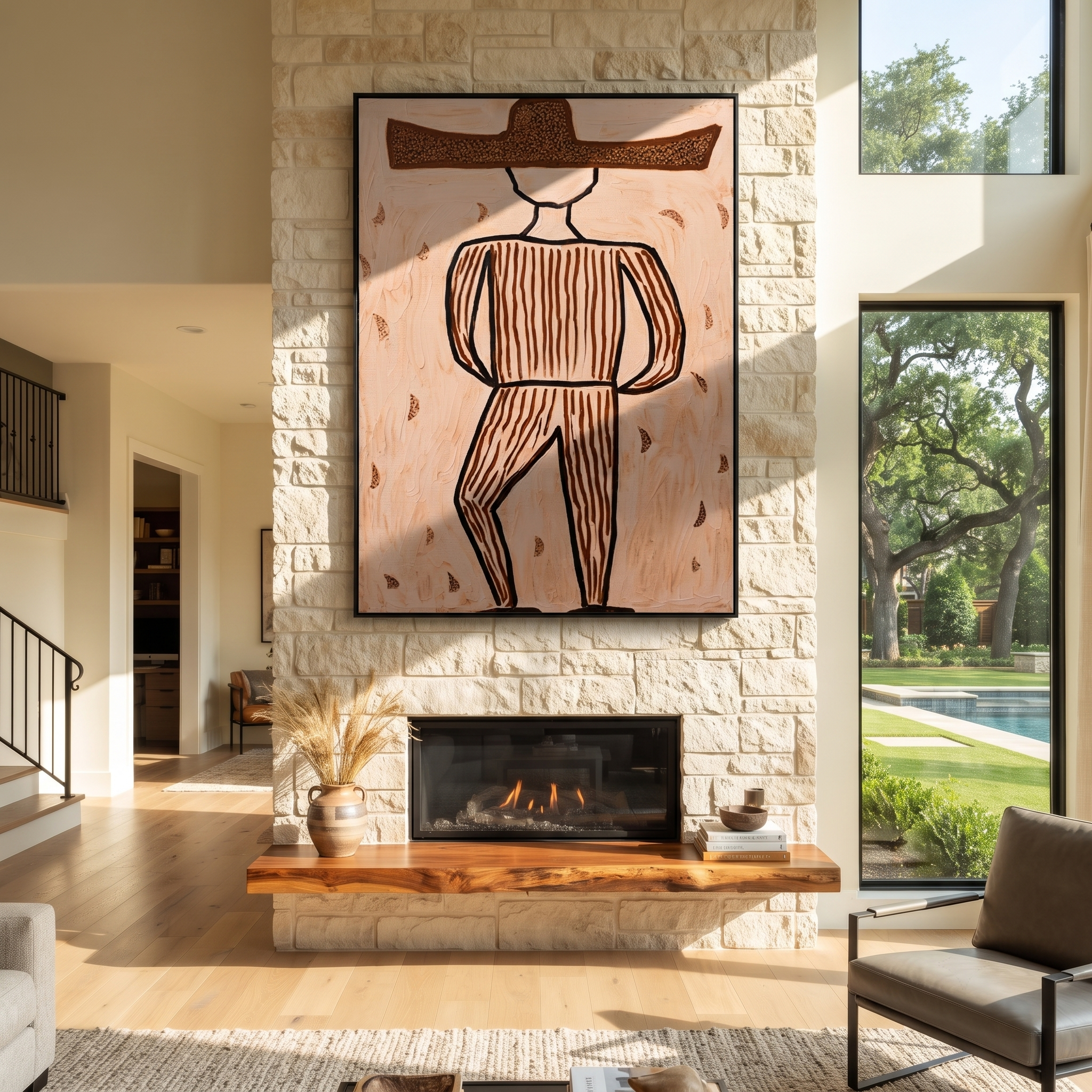 Earth Lines Walk Alone displayed in a warm contemporary interior