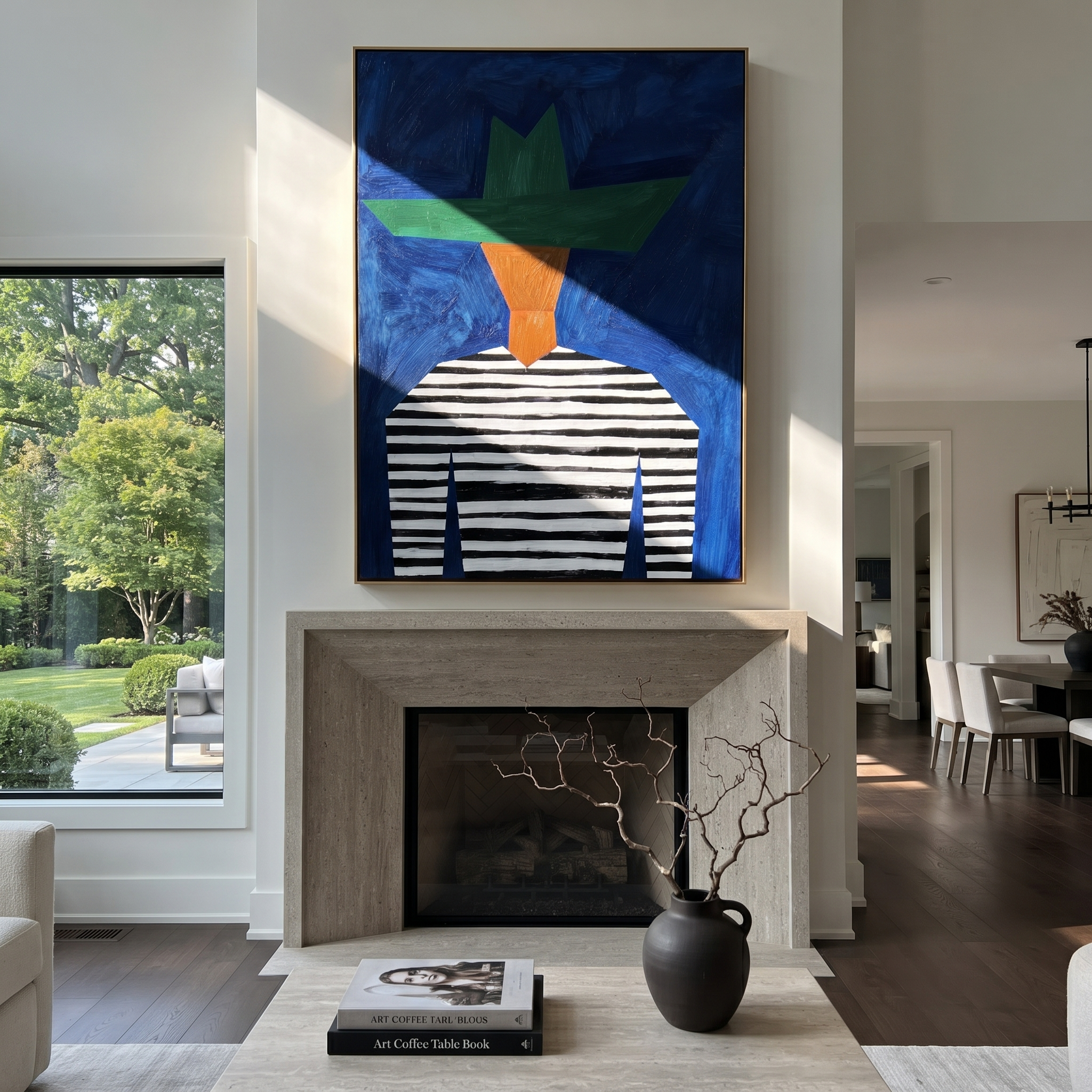 Green Crown Meets Stripes displayed in a warm contemporary interior