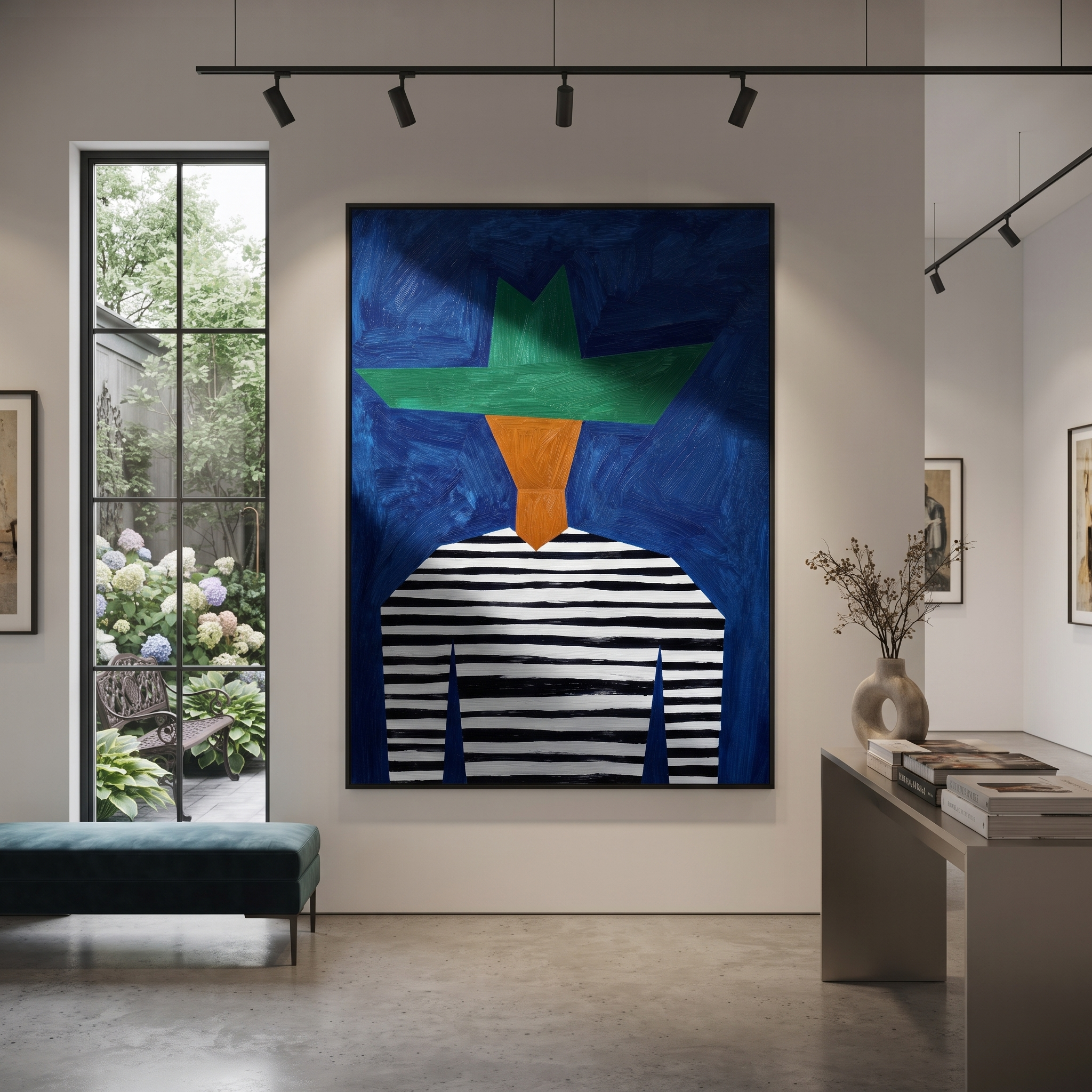 Green Crown Meets Stripes displayed as a modern room focal point