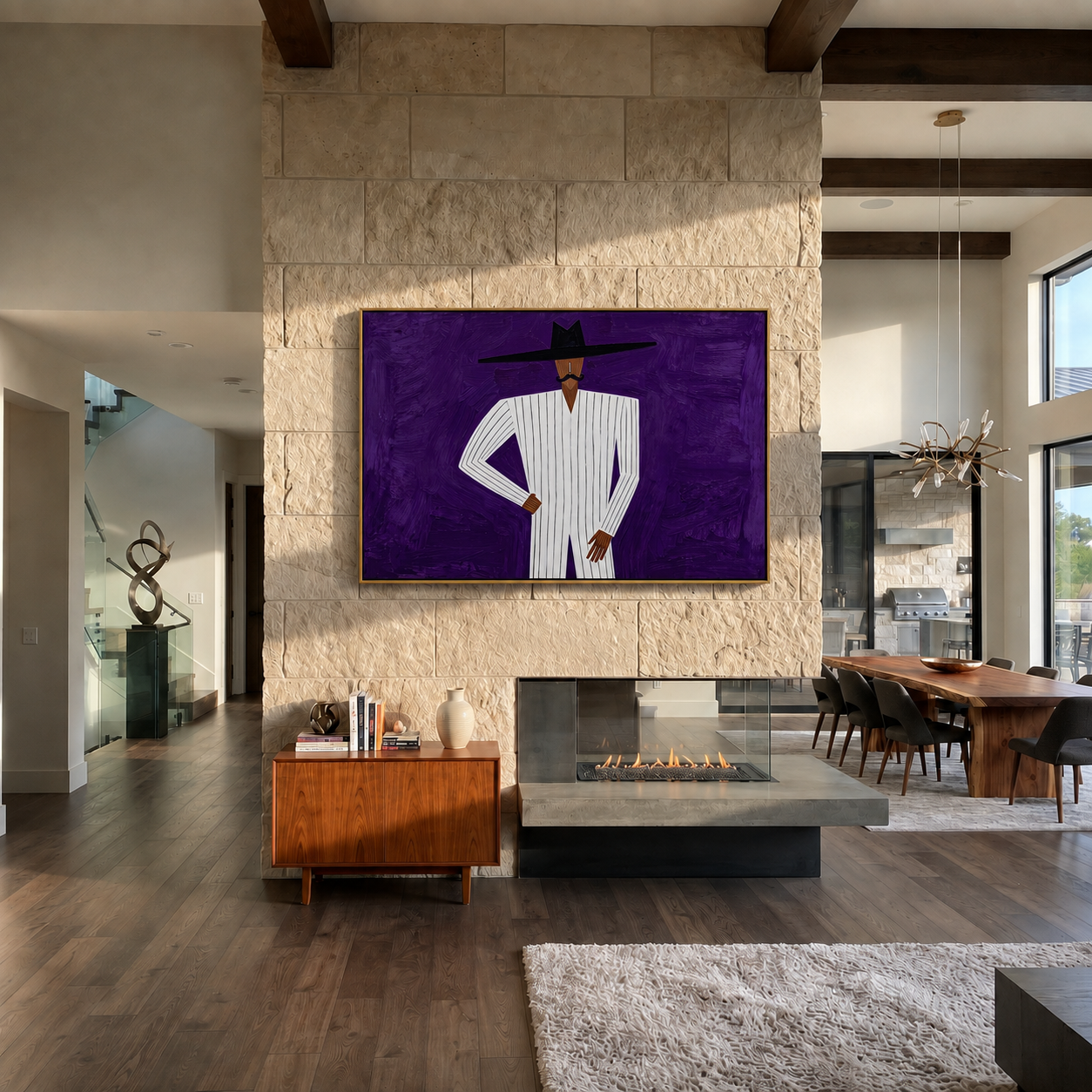 White Lines Stand Violet styled in a layered residential interior
