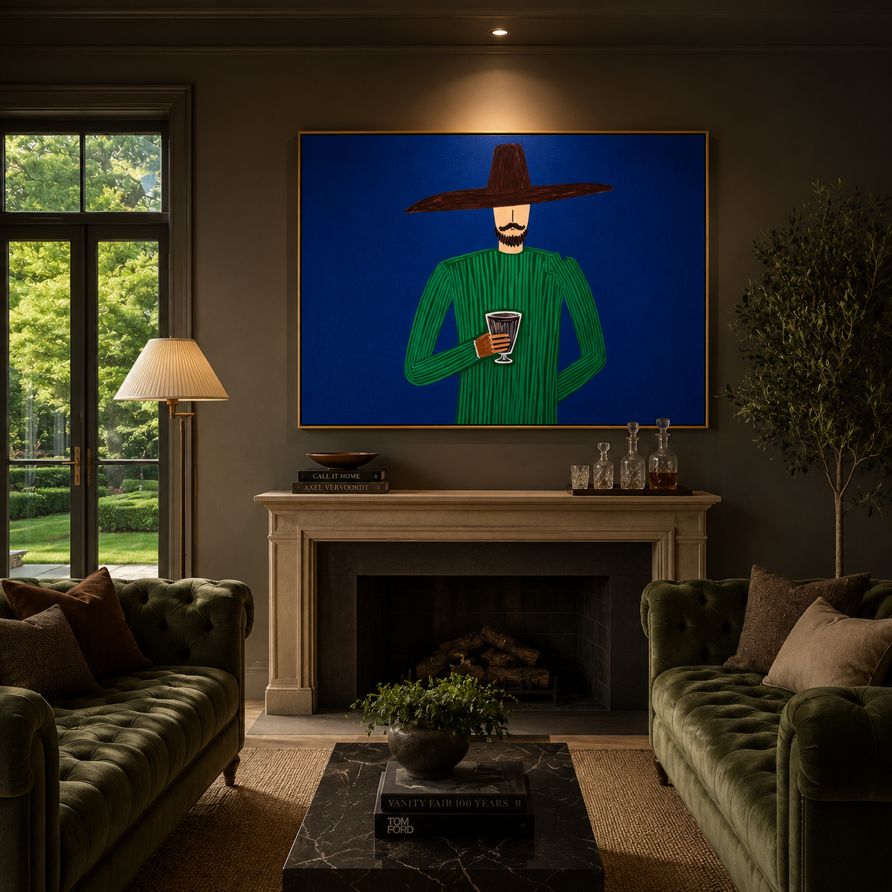 Green Hour Holds Drink styled in a layered residential interior