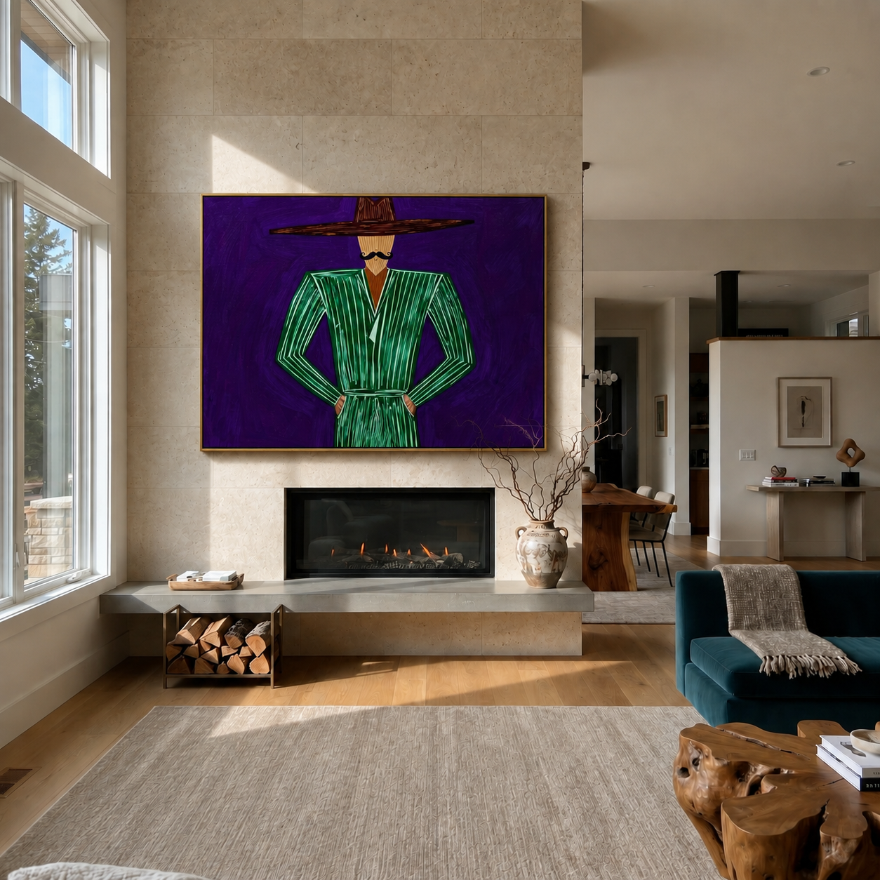 Emerald Lines Hold Violet styled with neutral modern furnishings