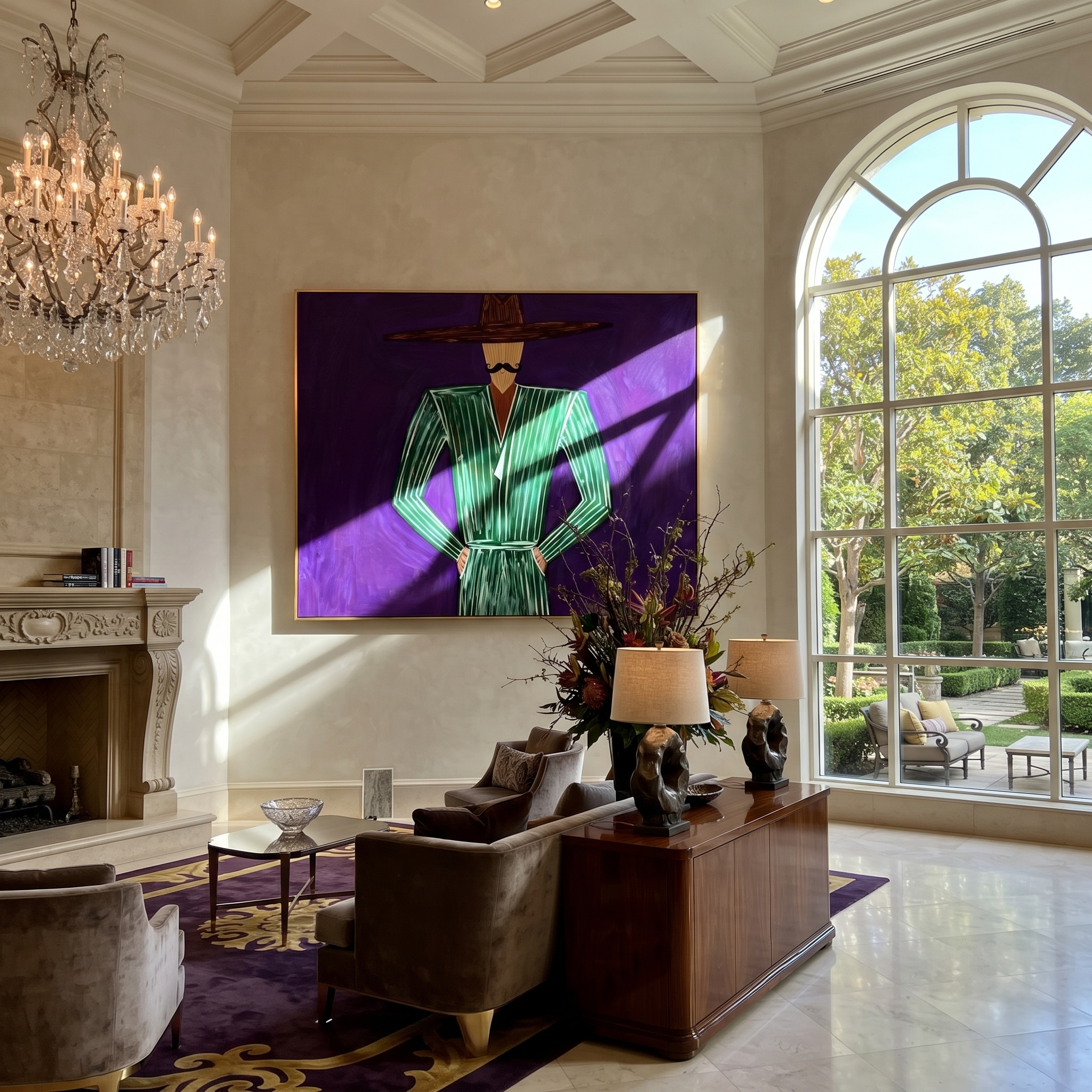 Emerald Lines Hold Violet displayed as a modern room focal point