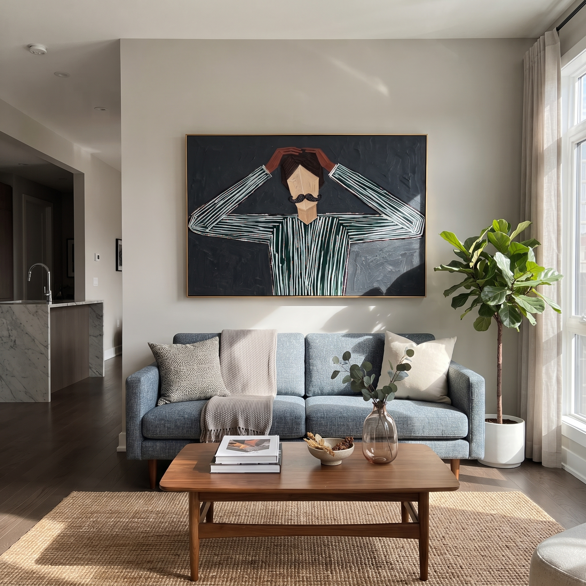 Gray Lines Adjust Crown styled with neutral modern furnishings