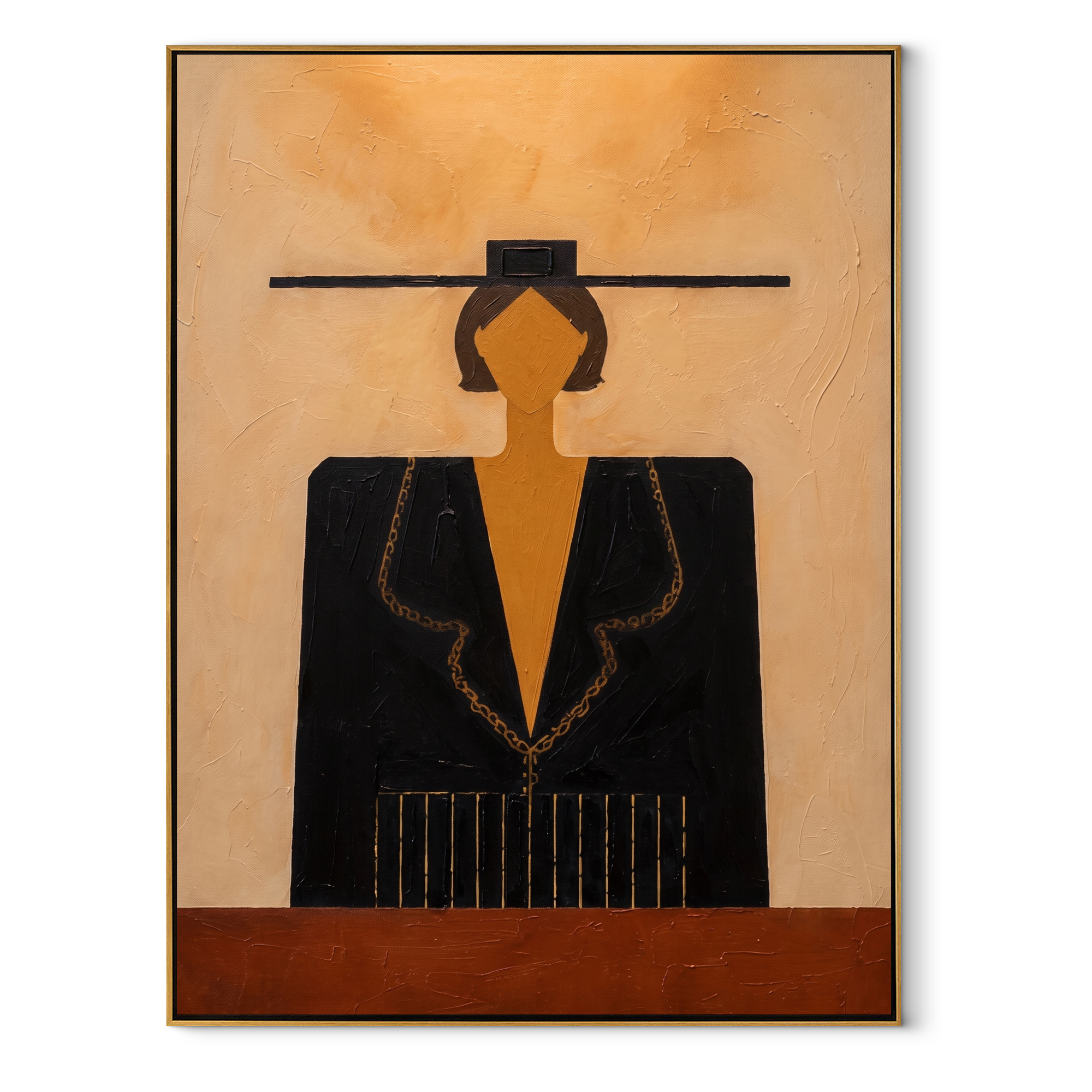 Black Geometry Faces Sand abstract figurative textured painting, vertical canvas artwork