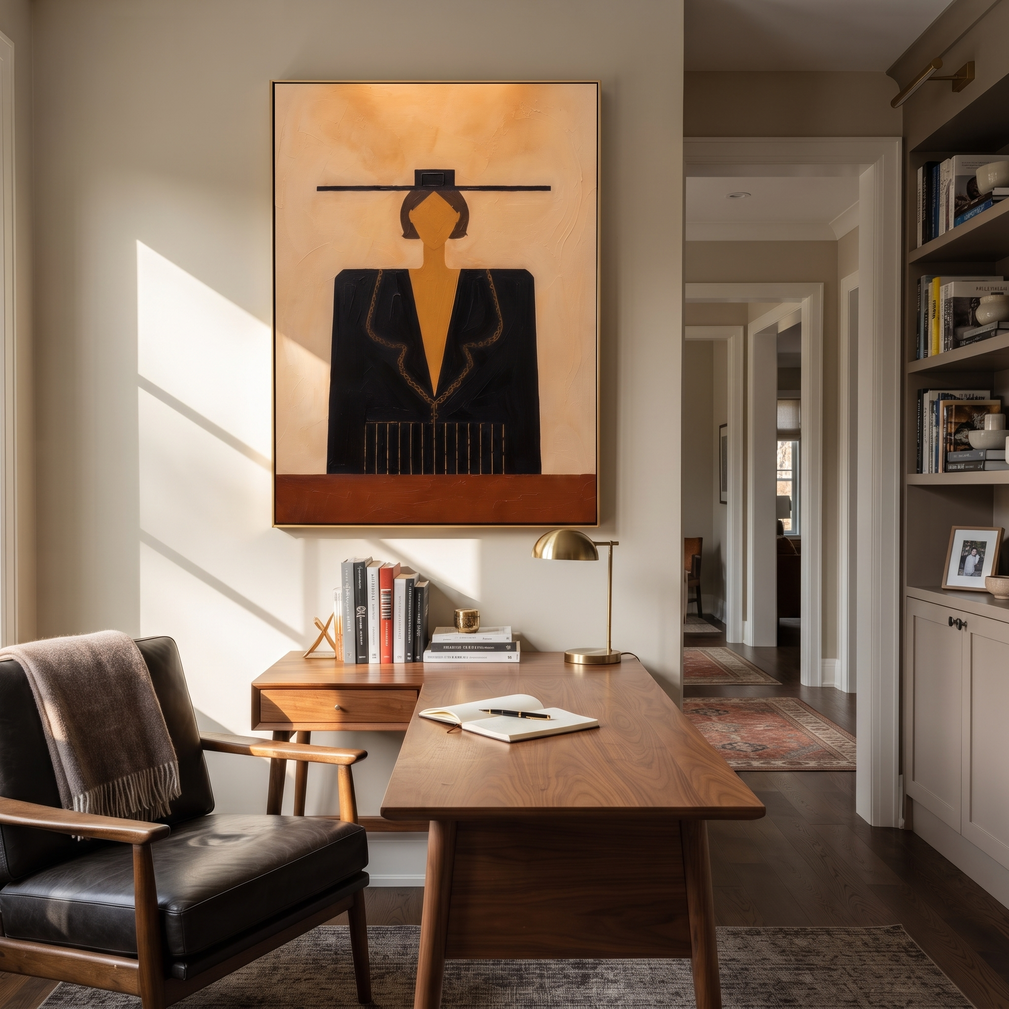 Black Geometry Faces Sand styled in a layered residential interior