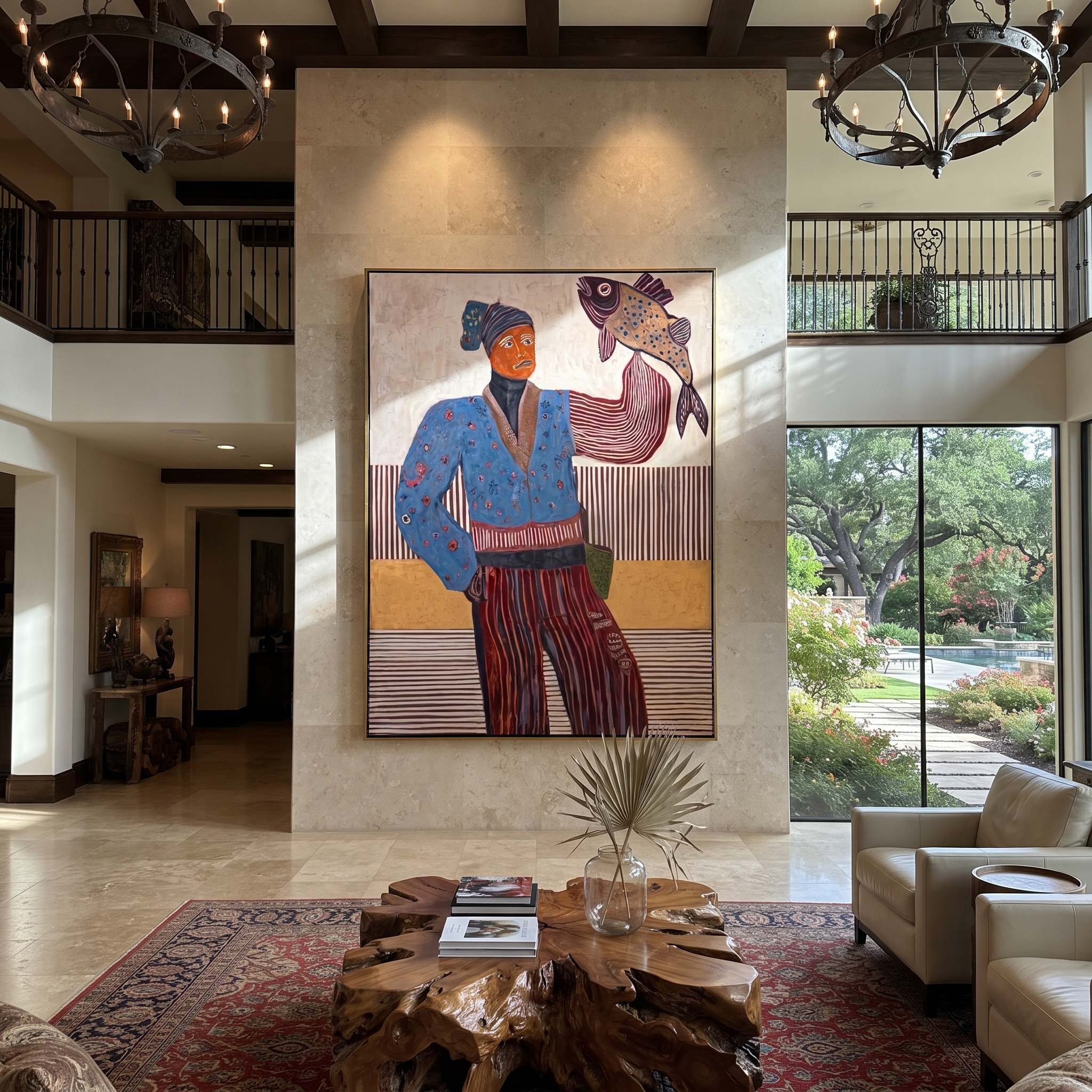 Blue Flowers Carry Catch styled with neutral modern furnishings