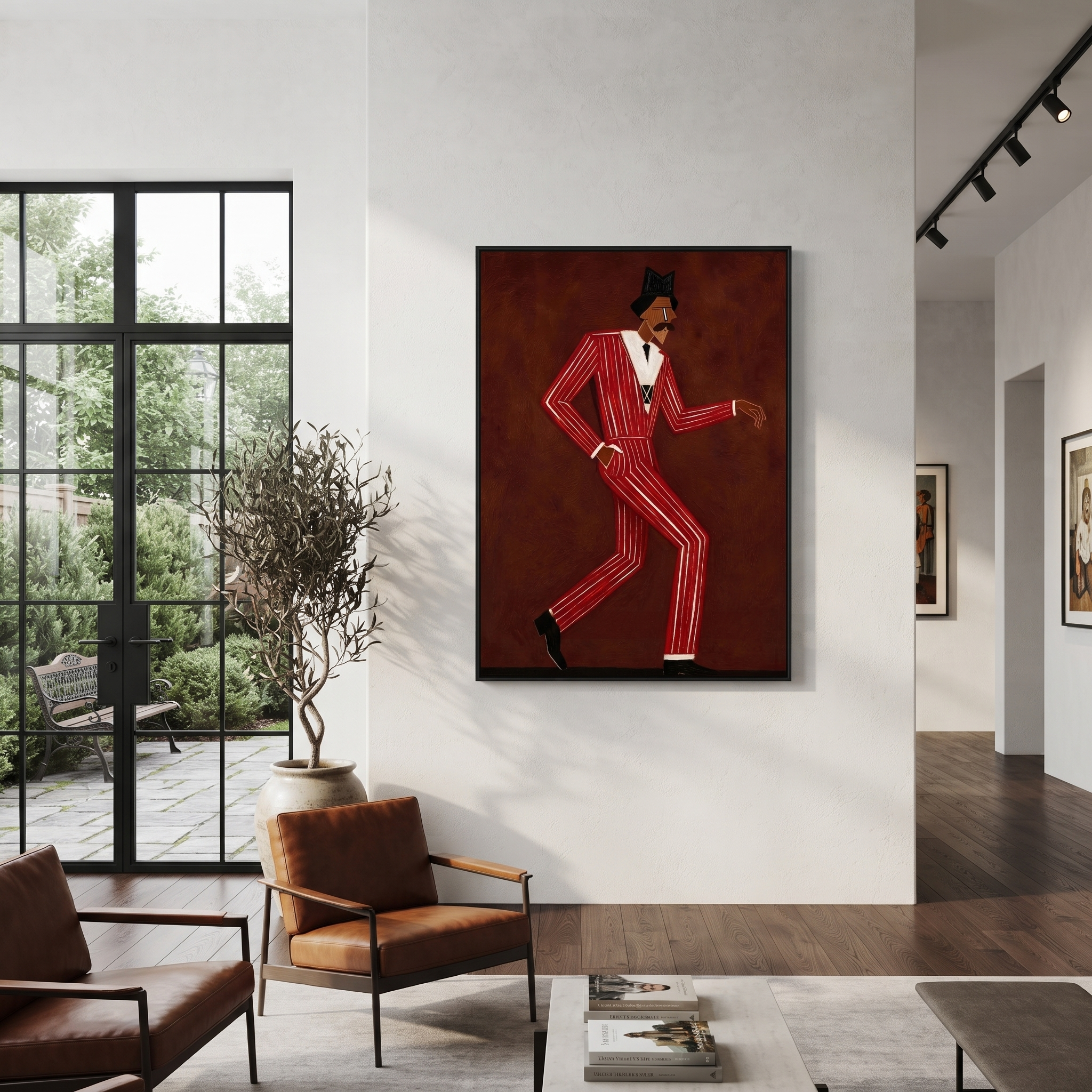 Scarlet Steps Cross Burgundy styled with neutral modern furnishings